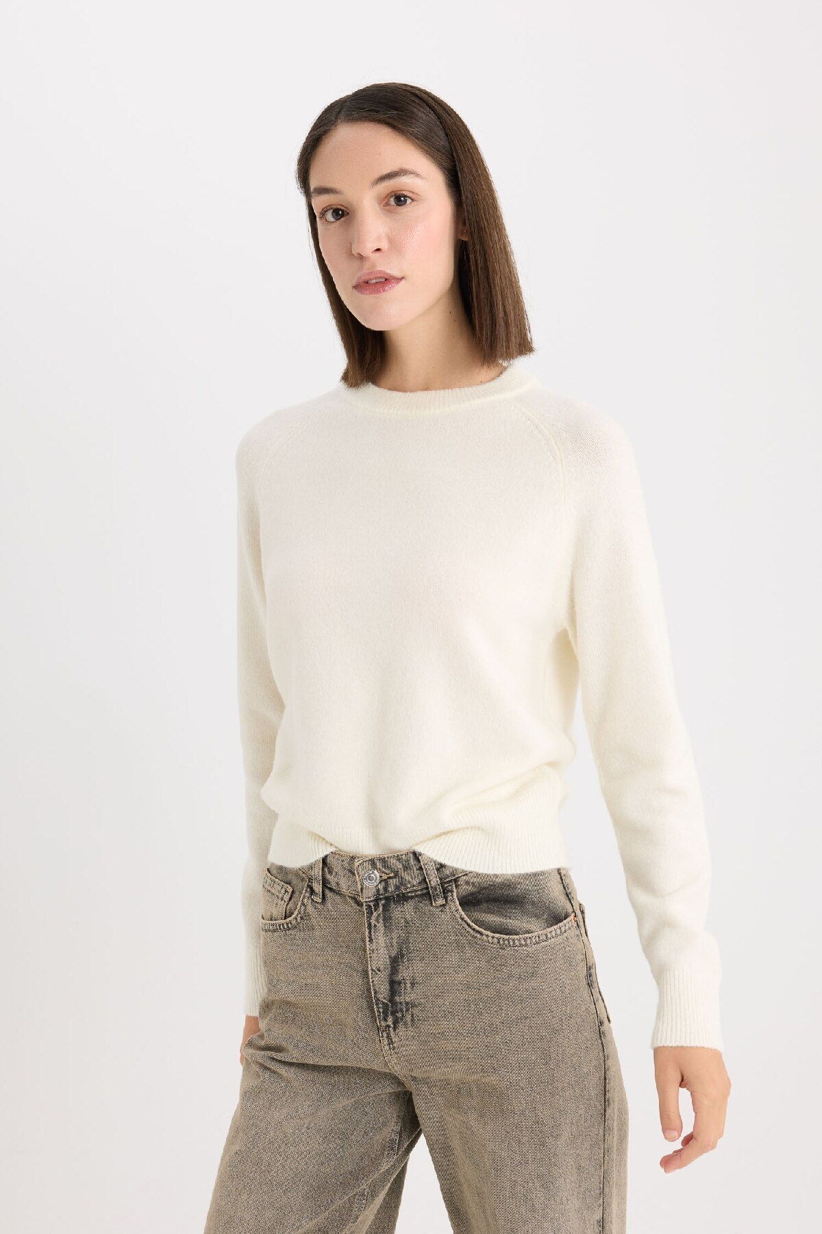 DeFacto-Regular Fit Rundhalsausschnitt Basic Schlichter Soft Touch Strickpullover D8678AX25SP 4