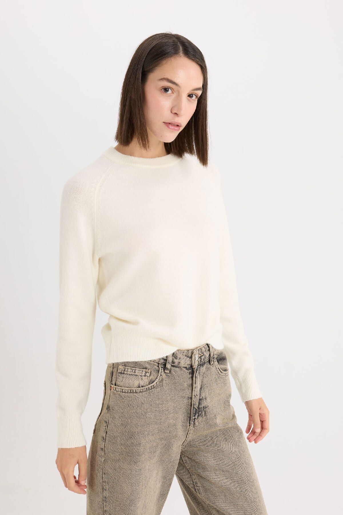 DeFacto-Regular Fit Rundhalsausschnitt Basic Schlichter Soft Touch Strickpullover D8678AX25SP 3