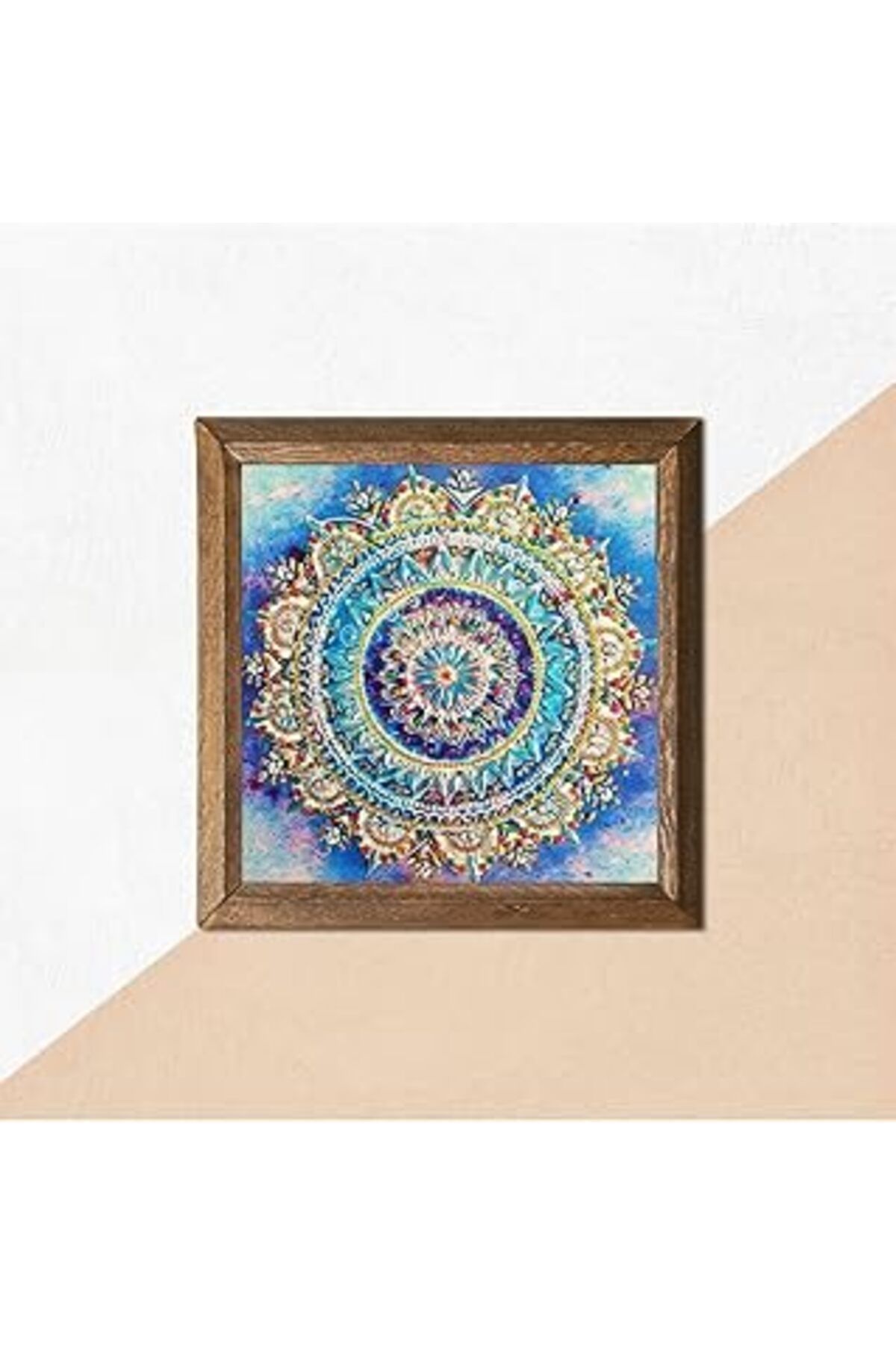 EDALKILIÇ Pione Mandala Taş Duvar Tablosu Ahşap Çerçeveli Duvar Dekoru Wall Art 25X25Cm W1-229