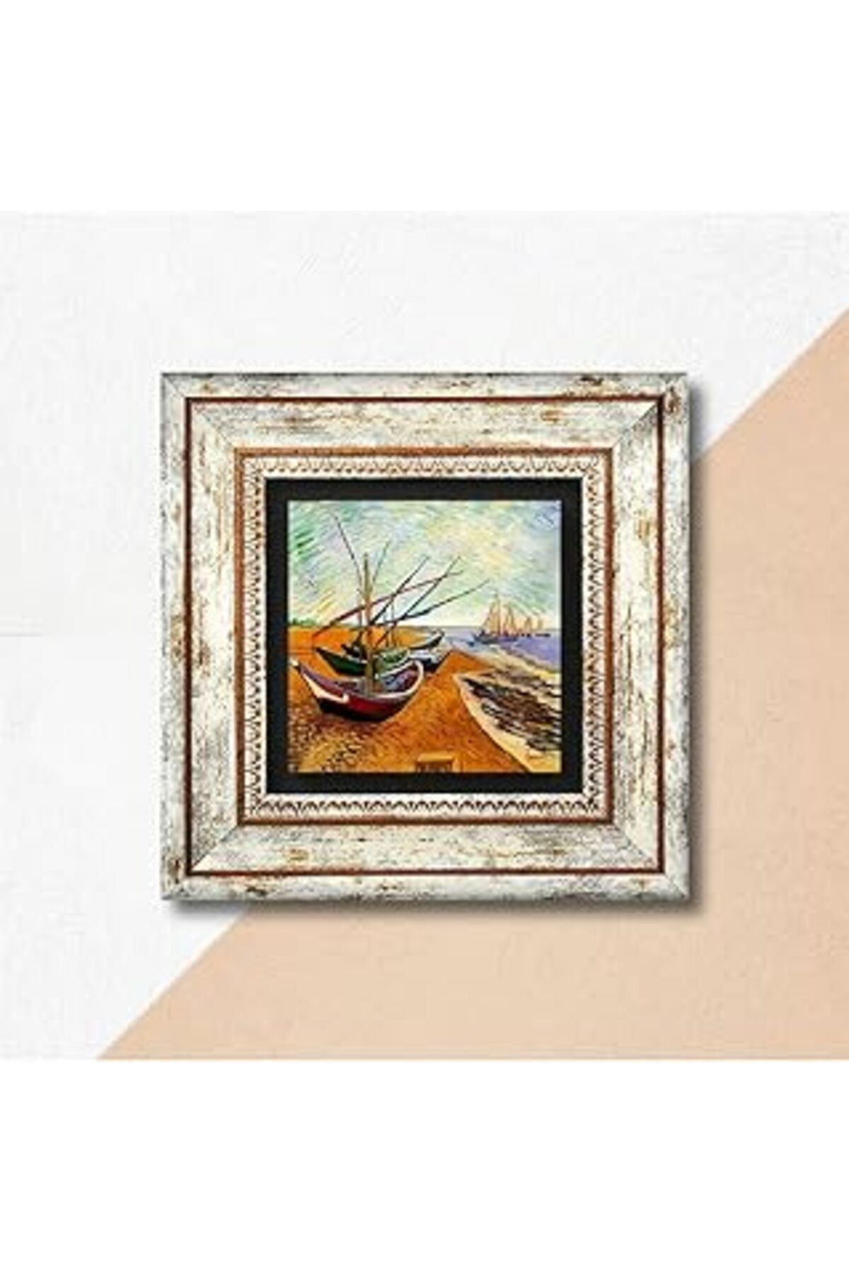 EDALKILIÇ Pione Vincent Van Gogh Balıkçı Tekneleri Taş Duvar Tablosu Çerçeveli Duvar Dekoru Wall Art K1-277