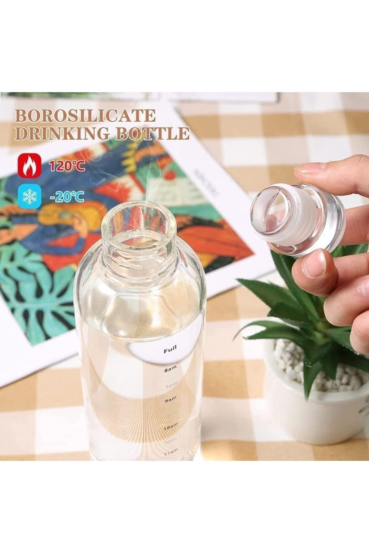 Home Zone-750ml Water Bottles with Time Marker Reusable Clear Glass Drinking Bottles 6