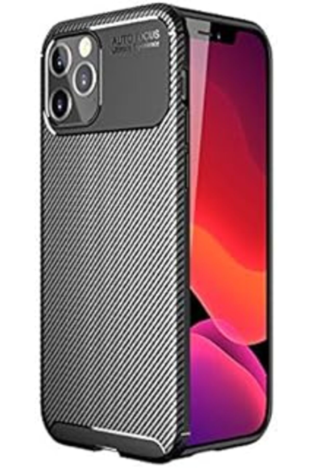 NZM TİCARET Kny İPhone 12 Pro Max Kılıf Karbon Desenli Lux Negro Silikon Siyah