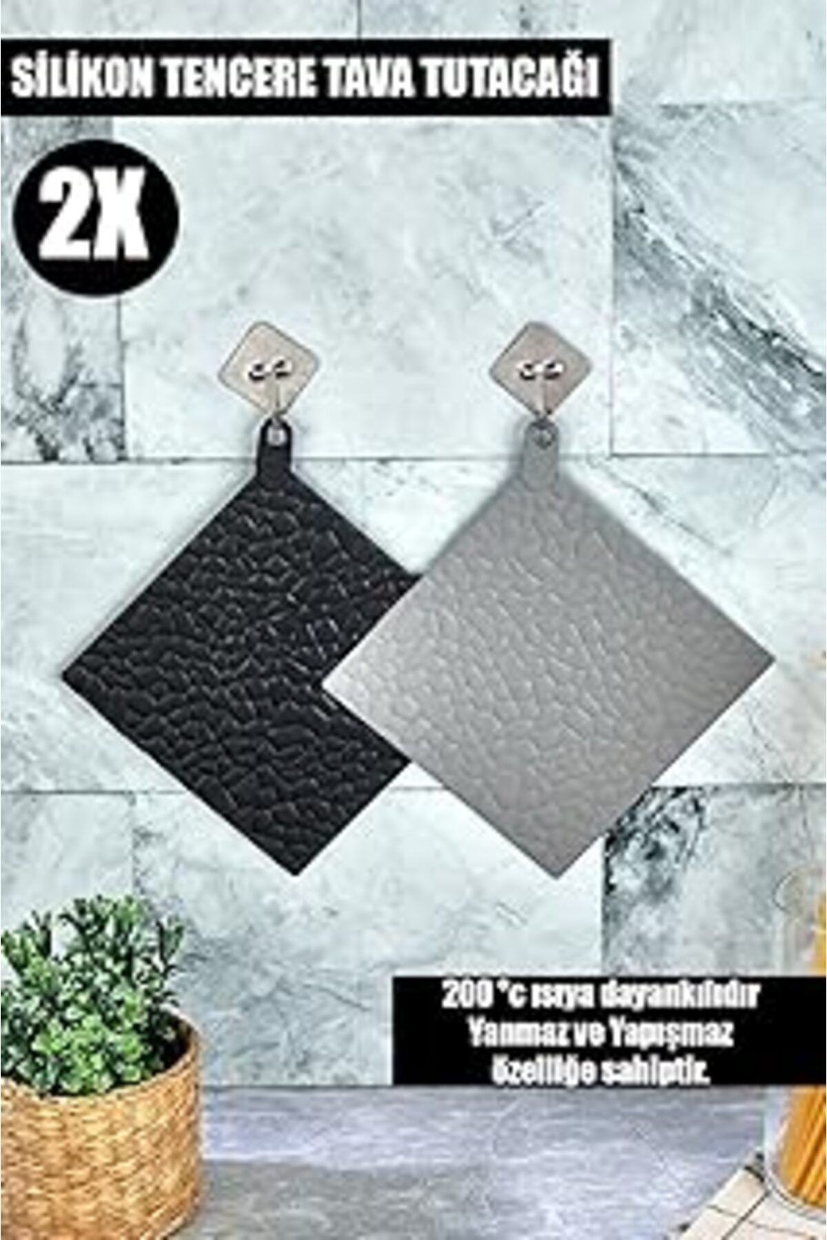 Epatim Vipgross 2 Li Silikon Tencere Ve Tava Tutacağı - Silikon Nihale 2'Li Set Gri Ve Siyah 16X16 Cm Niha