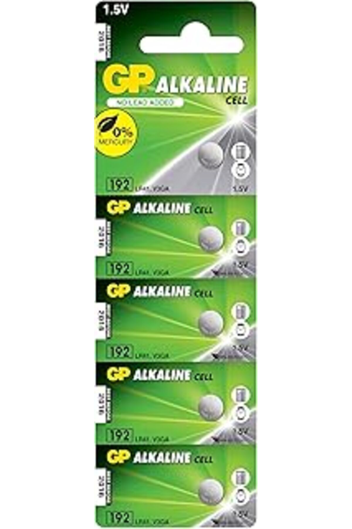 nazeninstoğu Gp192 Lr41/192/v3ga Boy Alkalin Düğme Pil, 1.5 Volt, 5'li Kart, Gri