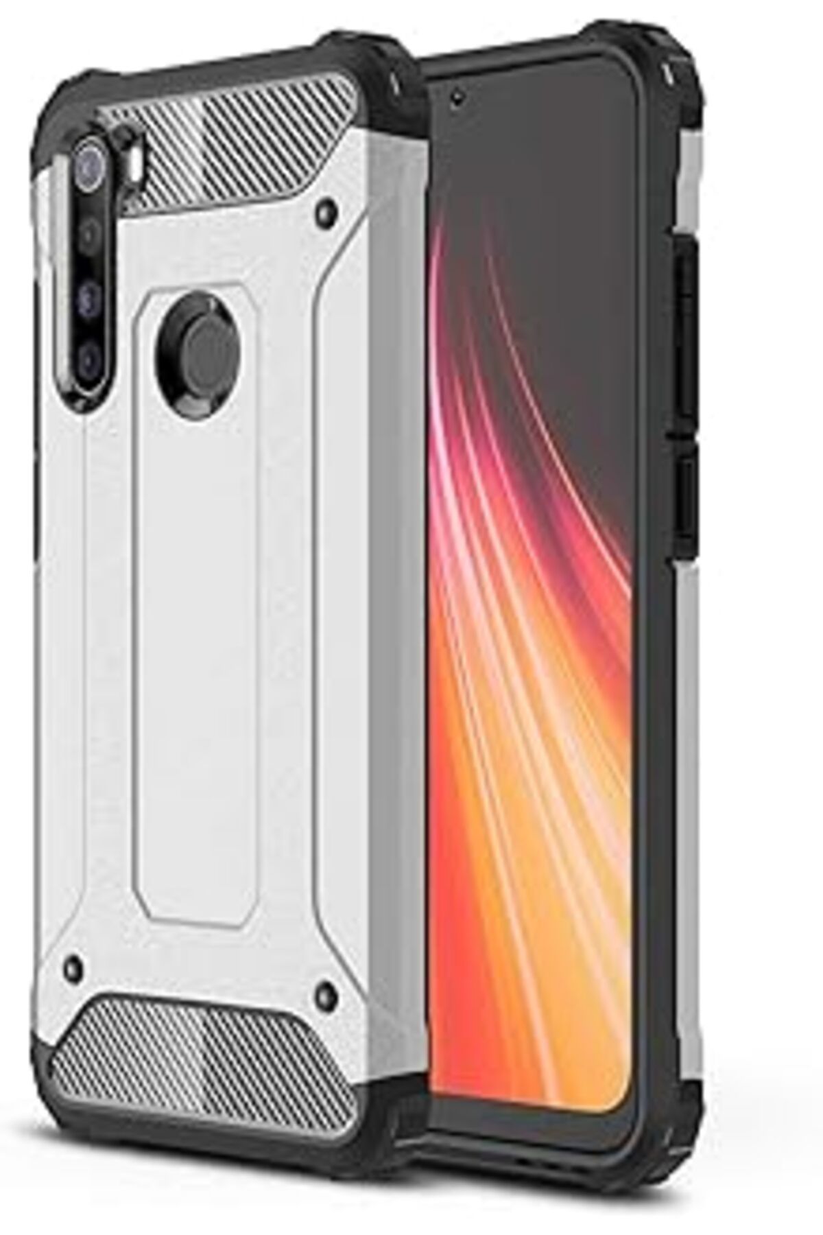 NZM TİCARET Mi Redmi Note 8 Kılıf Rugged Armor Gümüş