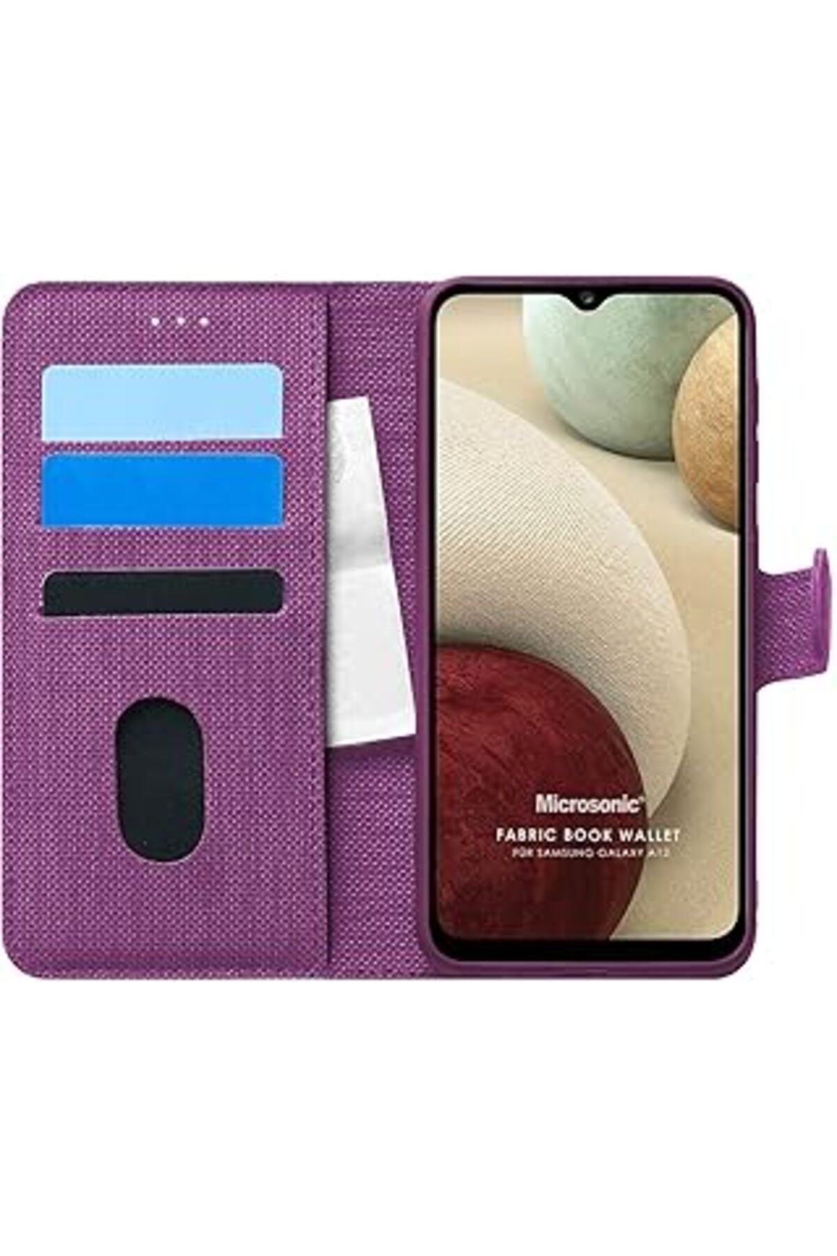 feifei Galaxy A12 Için Kılıf Fabric Book Wallet Mor [Galaxy A12 Ile Uyumlu Kılıf - Mor]