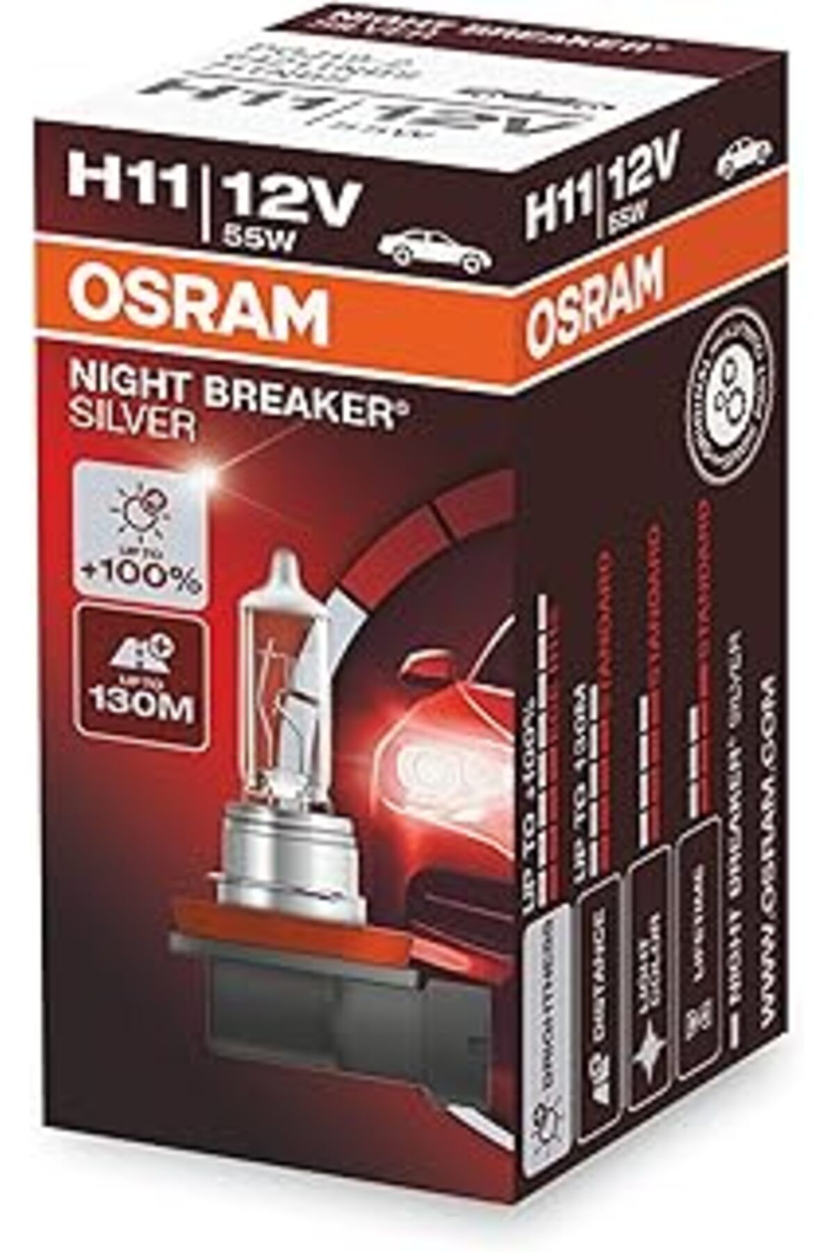 NZM TİCARET Ampul Night Breaker Laser H11 12V 55W%100'Ye Kadar Fazla Işık 130M'Ye Kadar Fazla Görüş Açısı