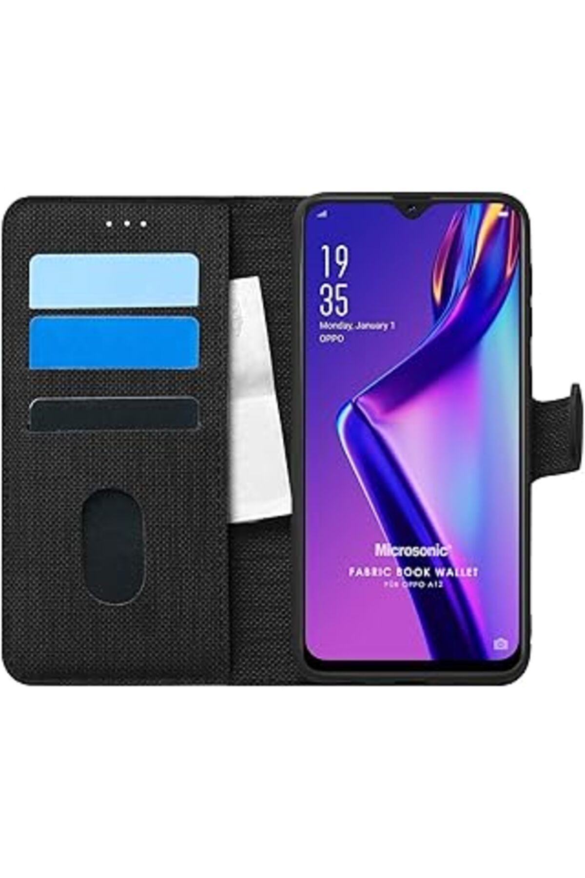 feifei Oppo A12 Kılıf Fabric Book Wallet Siyah