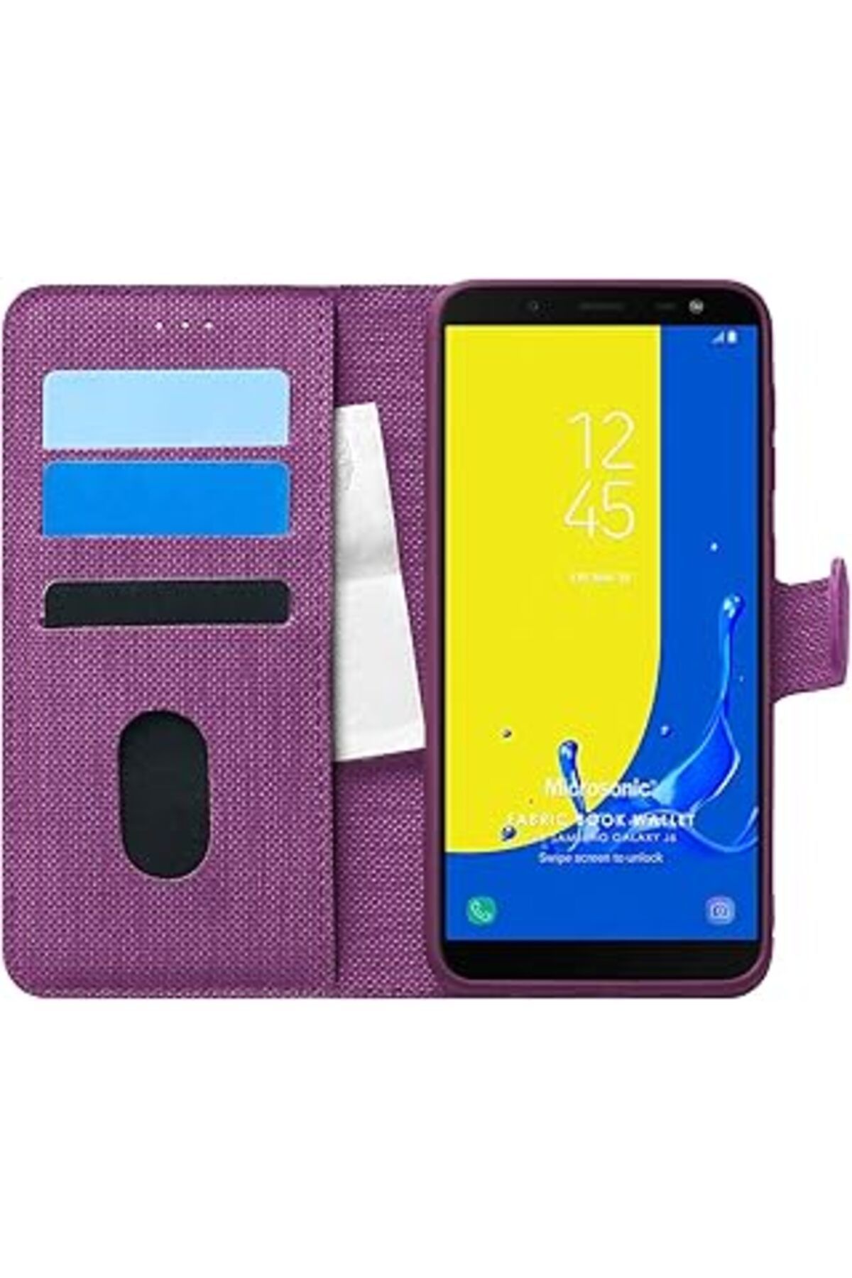 NZM TİCARET Galaxy J6 Için Kılıf Fabric Book Wallet Mor [Galaxy J6 Ile Uyumlu Kılıf - Mor]