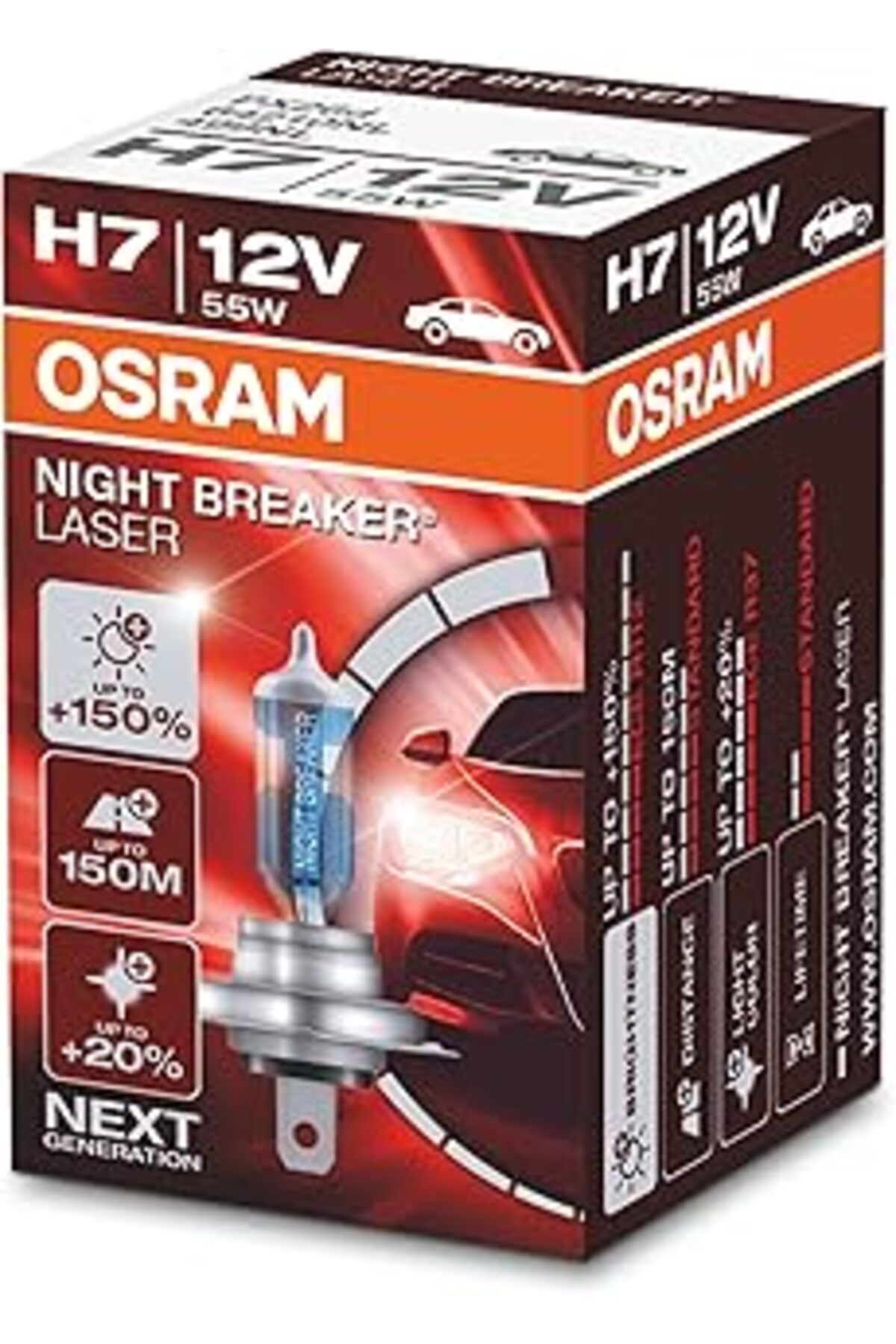 NZM TİCARET Ampul Night Breaker Laser H7 12V 55W%150'Ye Kadar Fazla Işık 150M'Ye Kadar Fazla Görüş Açısı,