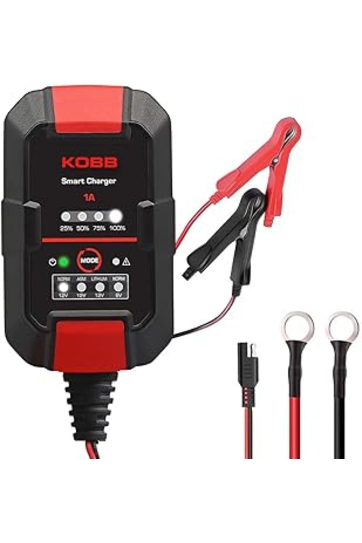 NZM TİCARET Kobb Kbs1000 6V/12V 30Ah Akıllı Akü Şarj Ve Akü Bakım Cihazı, Kırmızı/Siyah