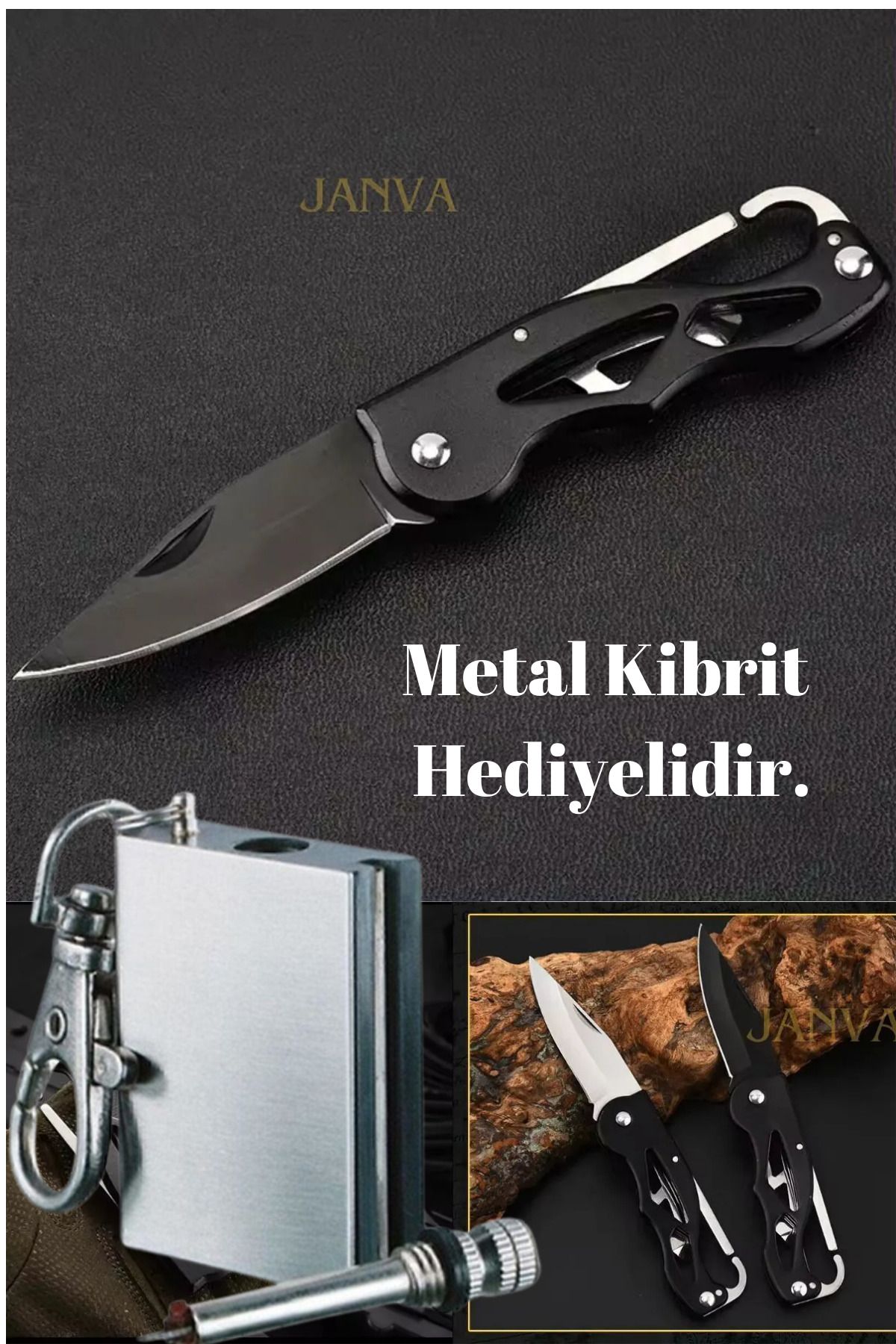 Janva KOMPLE ÇELİK CEP ÇAKISI  16,5 cm Metal Kibrit Hediyelidir. Kamp Hobi Paslanmaz Manuel