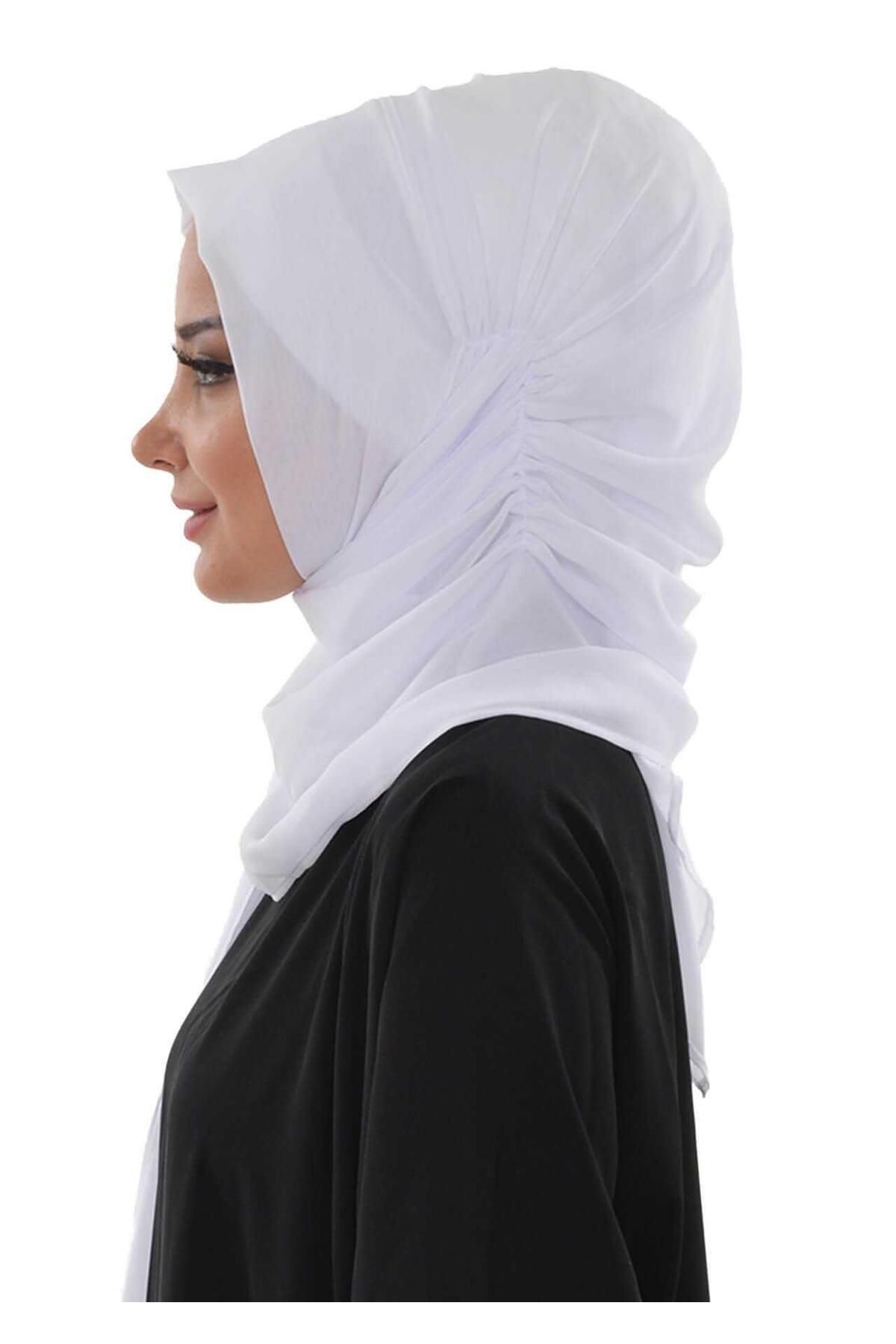 Ayşe Tasarım-Side Gathered Design Practical Chiffon Shawl,Ps-8 3