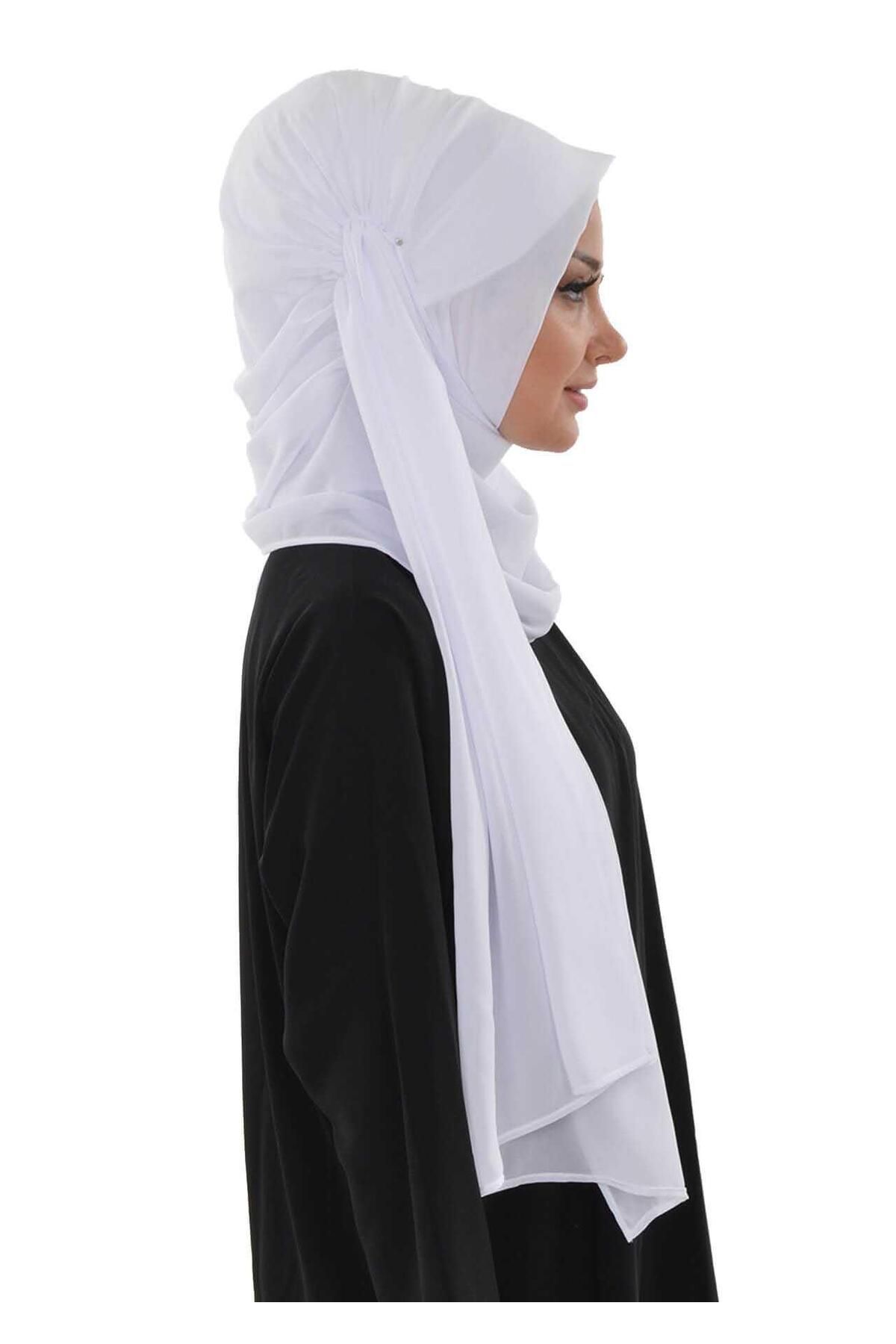 Ayşe Tasarım-Side Gathered Design Practical Chiffon Shawl,Ps-8 4