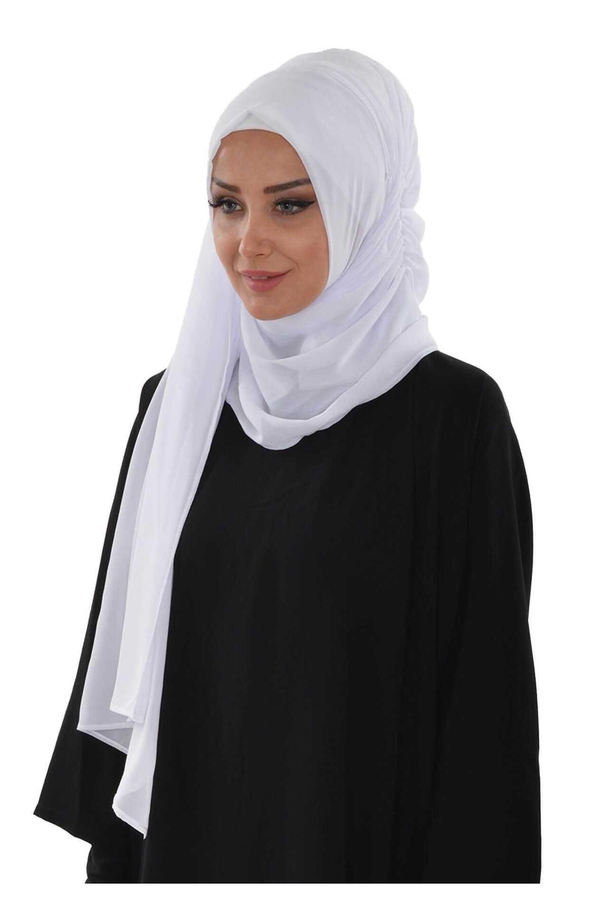 Ayşe Tasarım-Side Gathered Design Practical Chiffon Shawl,Ps-8 2
