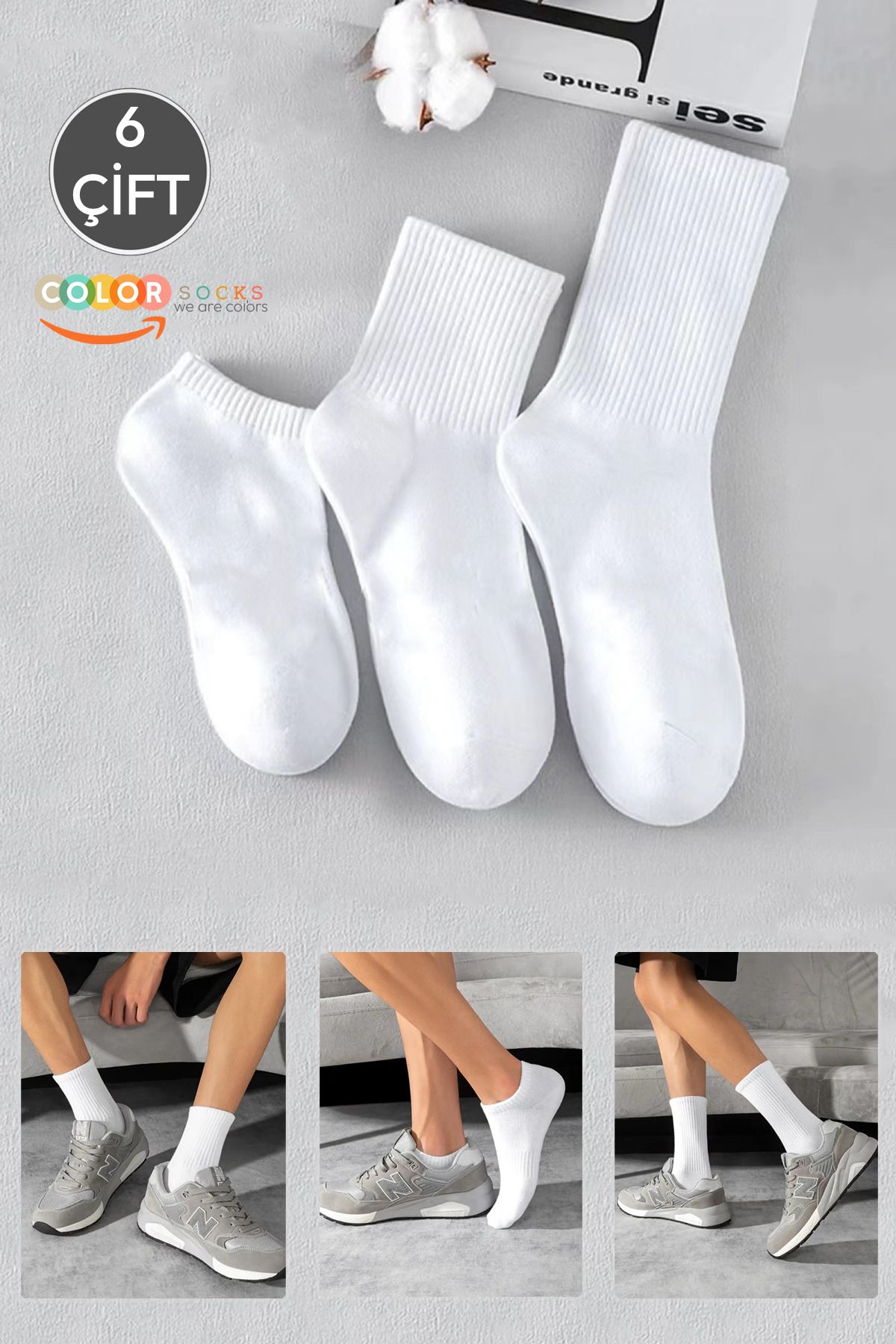 Color Socks 6 Çift Erkek Soket Kolej ve Patik Pamuklu Çorap Seti