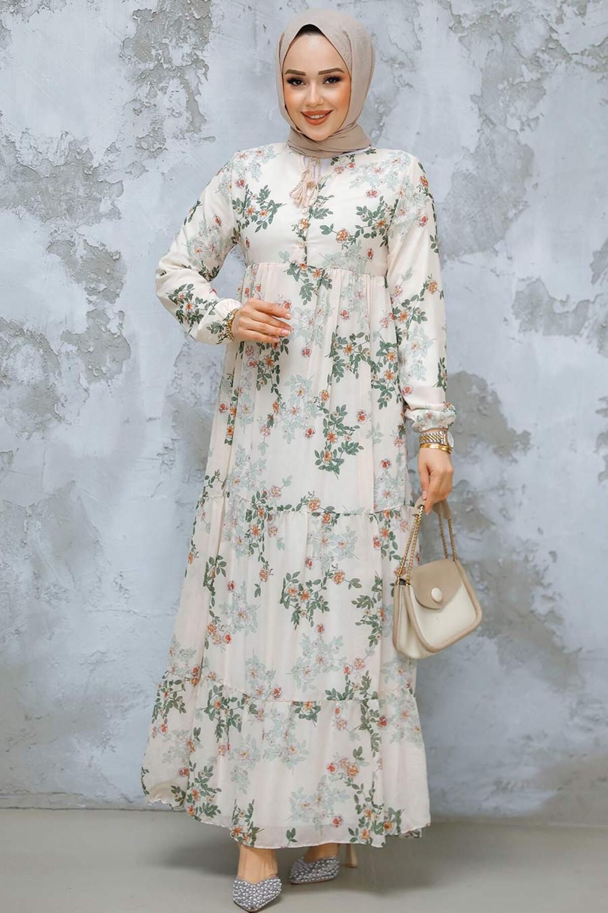 Neva Style-Khakifarbenes Hijab-Kleid mit Blumenmuster 22054HK 2