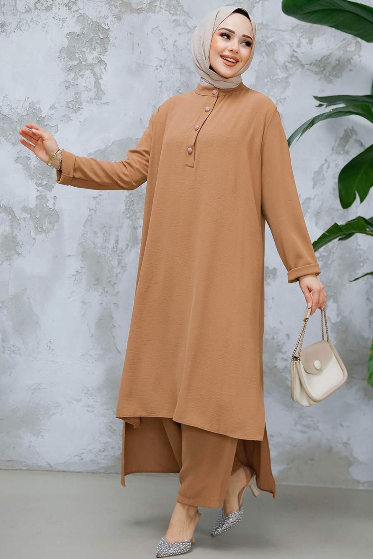 Neva Style-Long Back Camel Hijab Double Suit 10102C 1