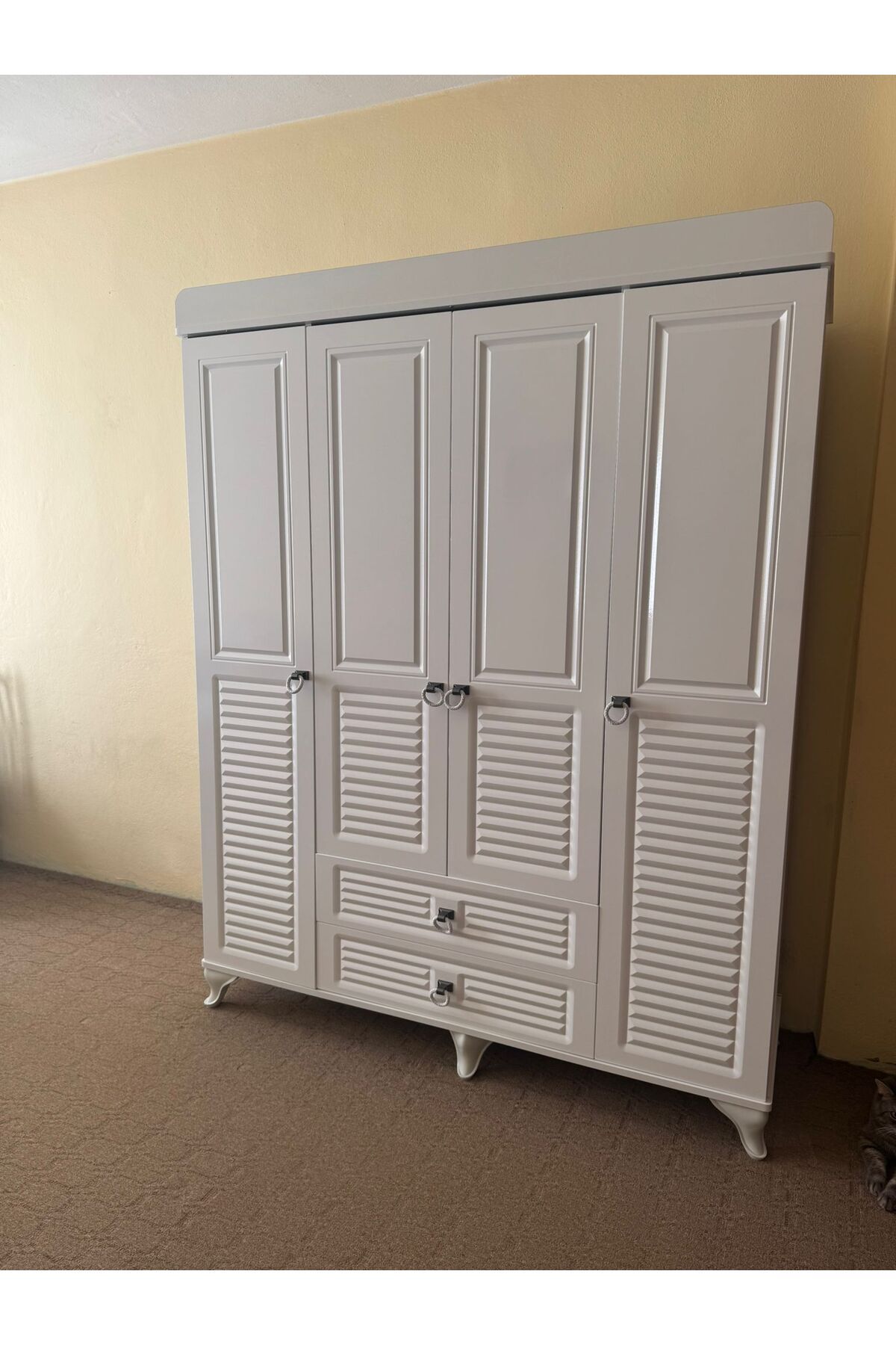 Mebran Kapaklı, Frenli, Çekmeceli, Teleskopik Raylı, Üst Kalite 4 Kapaklı Gardırop 208 X 162 x 52-1