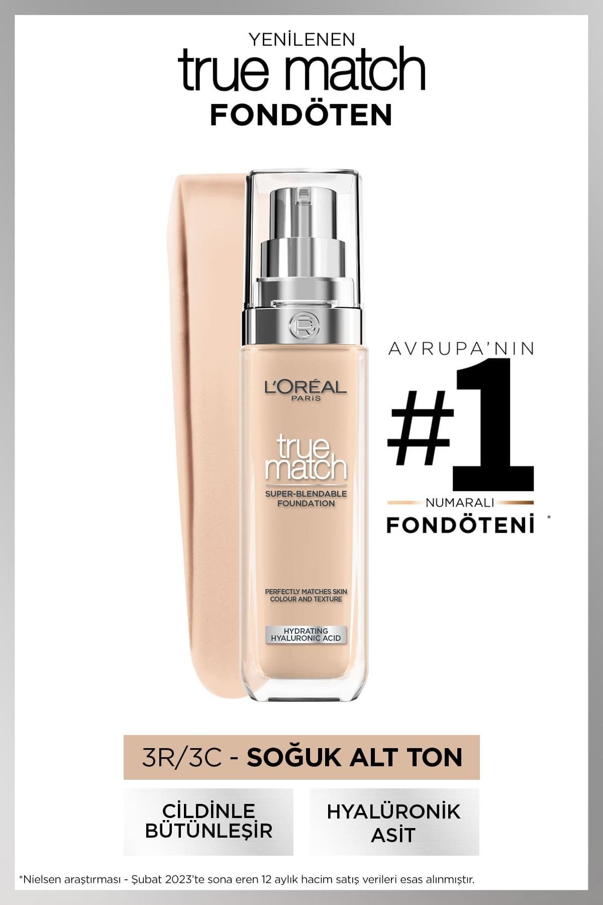 L'Oreal Paris Ciltlerin Dokusunu Pürüzsüzleştiren Doğal Bitişli Hafif Dokulu Fondöten 3C Soğuk Alt Ton