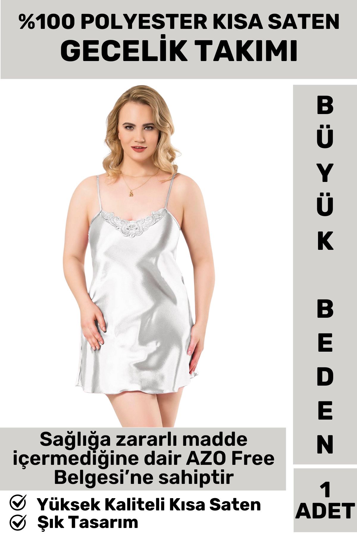 Wintoup Özel Tasarım Şık Gecelik Sabahlık %100 Polyester AZO Free KISA SATEN BÜYÜK BEDEN GECELİK TAKIMI