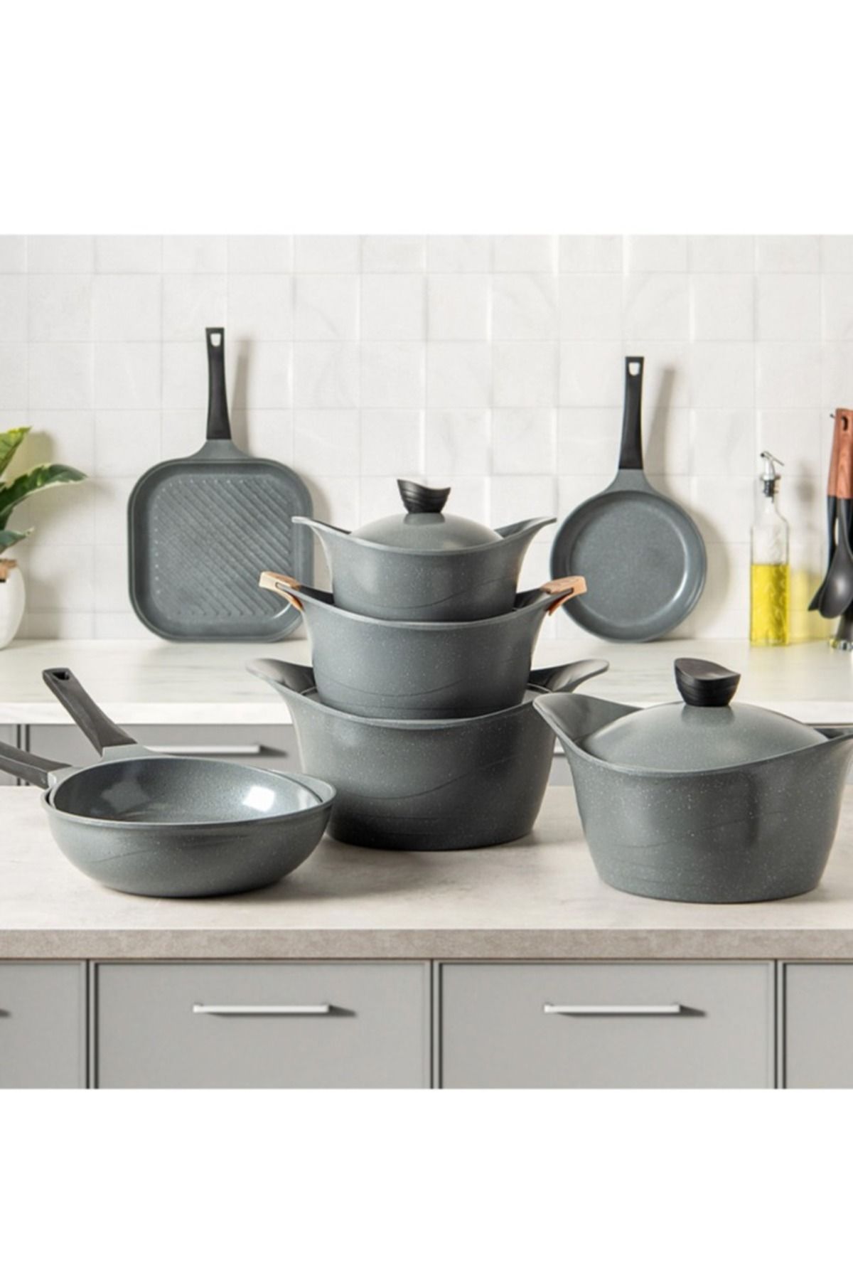 Badraig-23-Piece Granite Cookware Set Marble Nonstick Coating Grey 2