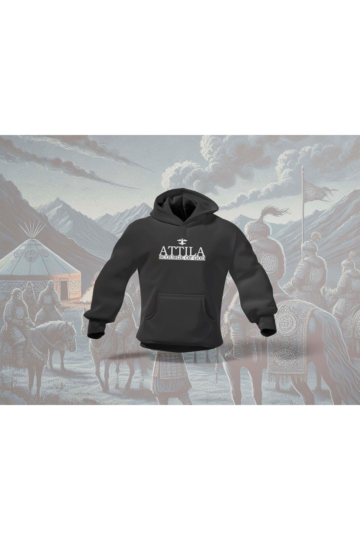 BERİLDEN Attila Beyaz Yazı Türk Liderleri Özel Tasarım Oversize Hoodie Sweatshirt Unisex