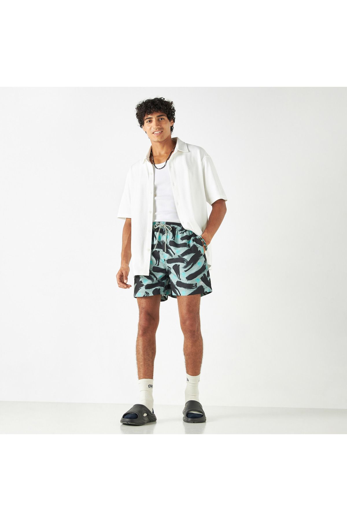 Kappa-All-over Tropical Print Swim Shorts With Pockets And Drawstring Closure 2
