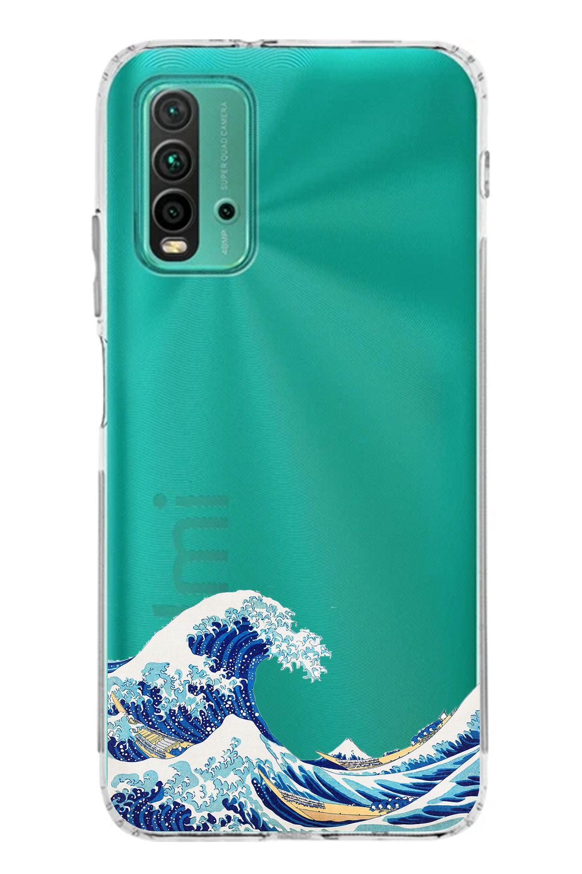 TechTree Redmi 9T Uyumlu Kanagawa Oki Nami Ura Dalgası Tasarımlı Şeffaf Silikon Kılıf