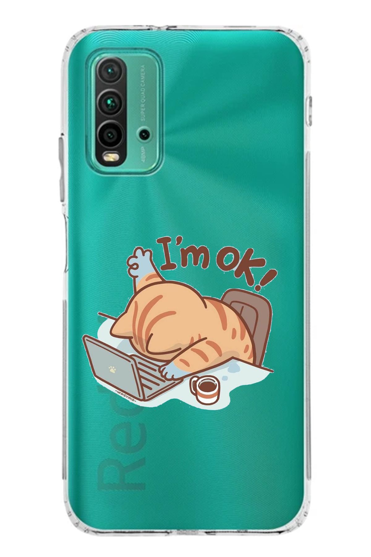 TechTree Redmi 9T Uyumlu I'm OK i am OK Kedi Tasarımlı Şeffaf Silikon Kılıf