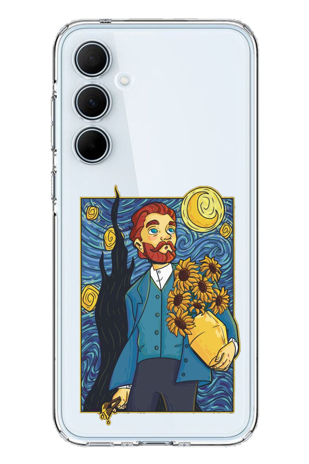 TechTree SAMSUNG Galaxy A35 Uyumlu Van Gogh Portre Tasarımlı Şeffaf Silikon Kılıf