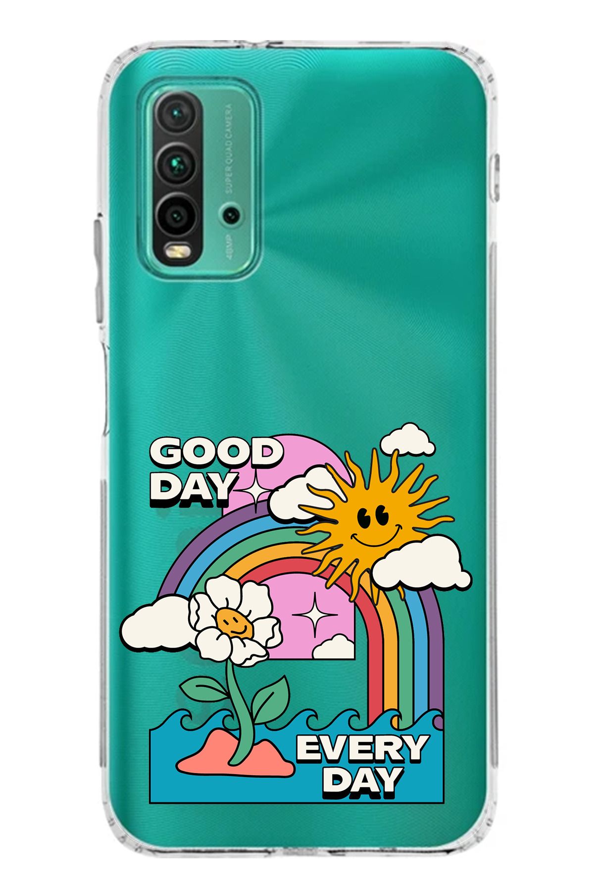 TechTree Redmi 9T Uyumlu Good Day Every Day Tasarımlı Şeffaf Silikon Kılıf