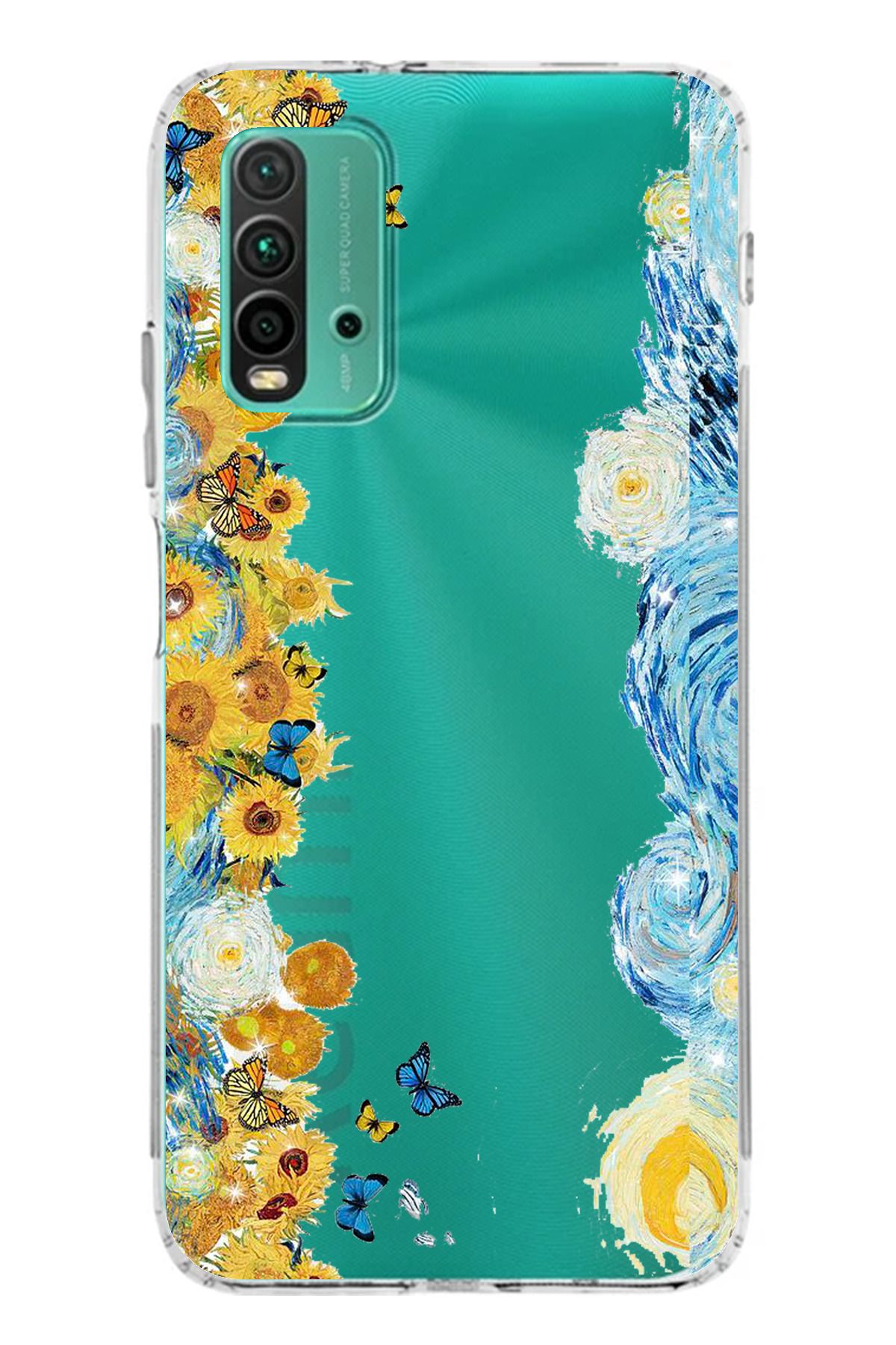 TechTree Redmi 9T Uyumlu Van Gogh Gece Yarısı Tasarımlı Şeffaf Silikon Kılıf