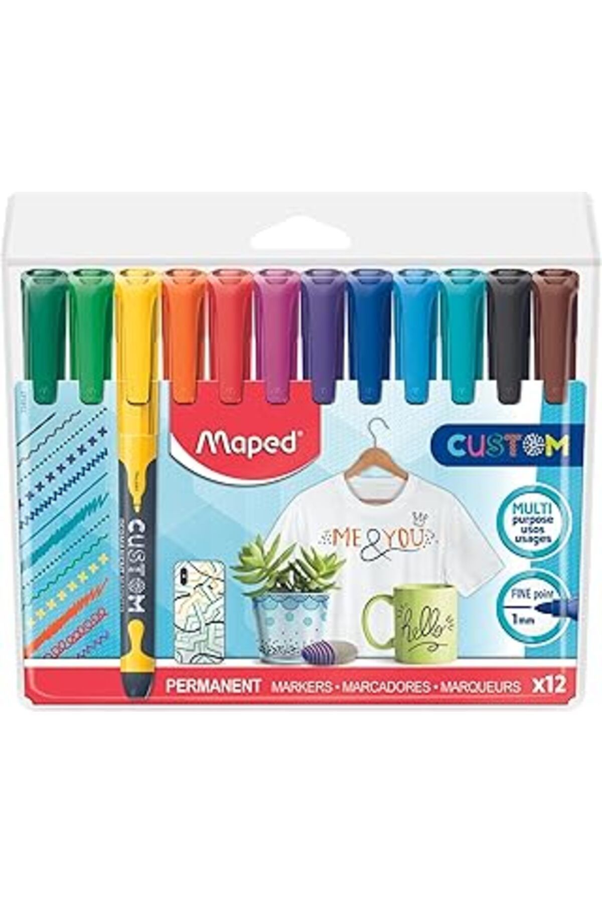 ebadi Maped 512511 Permanent Marker, Ince Uclu, Askili Paket 12'Li