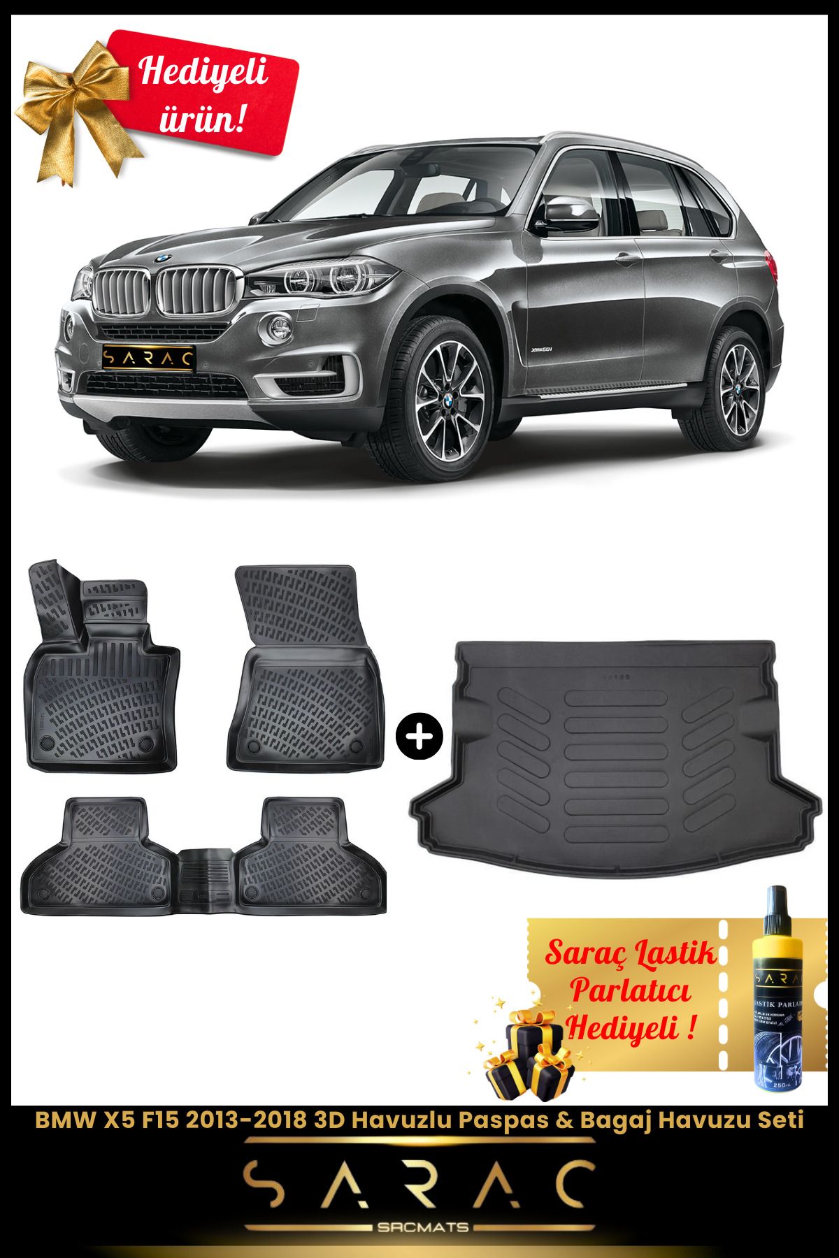 SRCMATS BMW X5 F15 2013-2018 Araca Özel 3D Havuzlu Paspas & Bagaj Havuzu Seti+(HEDİYELİ!)