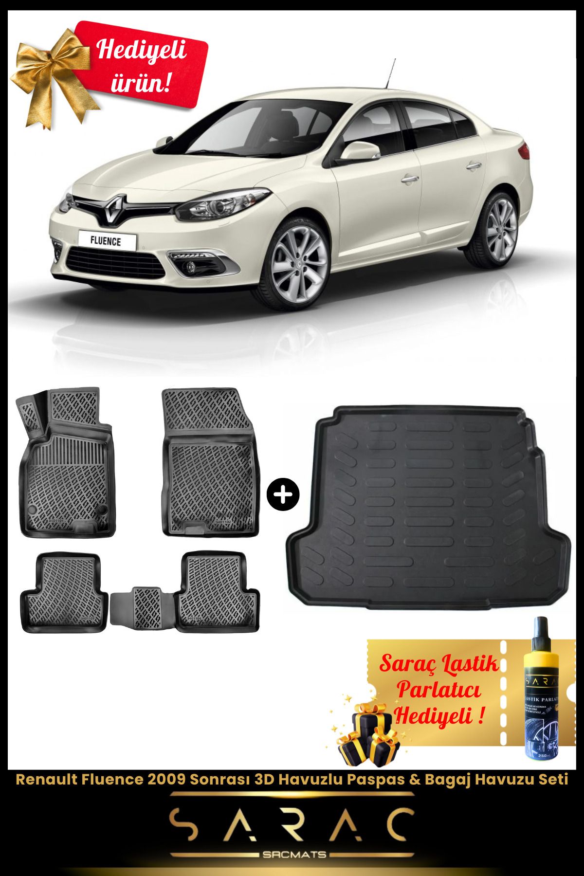 SRCMATS Renault Fluence 2009 Sonrası Araca Özel 3D Havuzlu Paspas & Bagaj Havuzu Seti+(HEDİYELİ!)