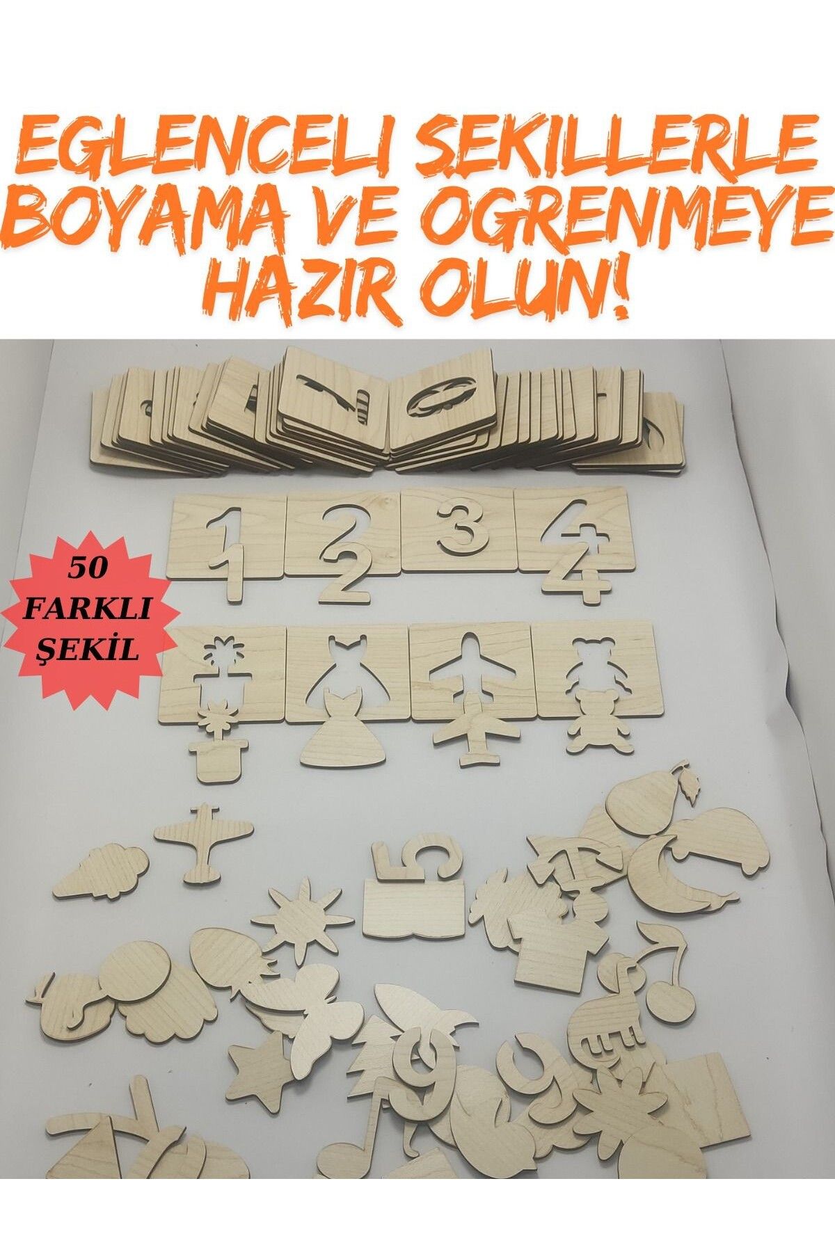 MartinaCole Eğitici Boyama ve Bul-Tak Oyunu: 50 Farklı Şekil Ahşap Oyuncak Seti