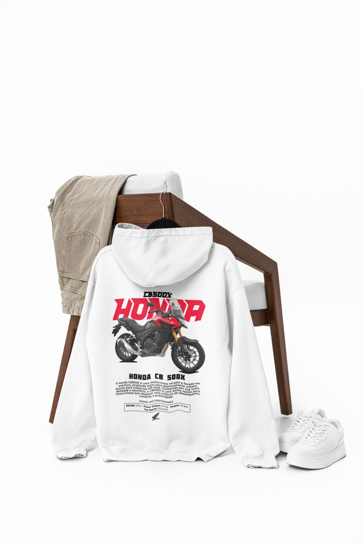 SVART WEAR Honda CB500x  Tasarım Baskılı Premium Hoodie Kapuşonlu Oversize Beyaz Sweatshirt