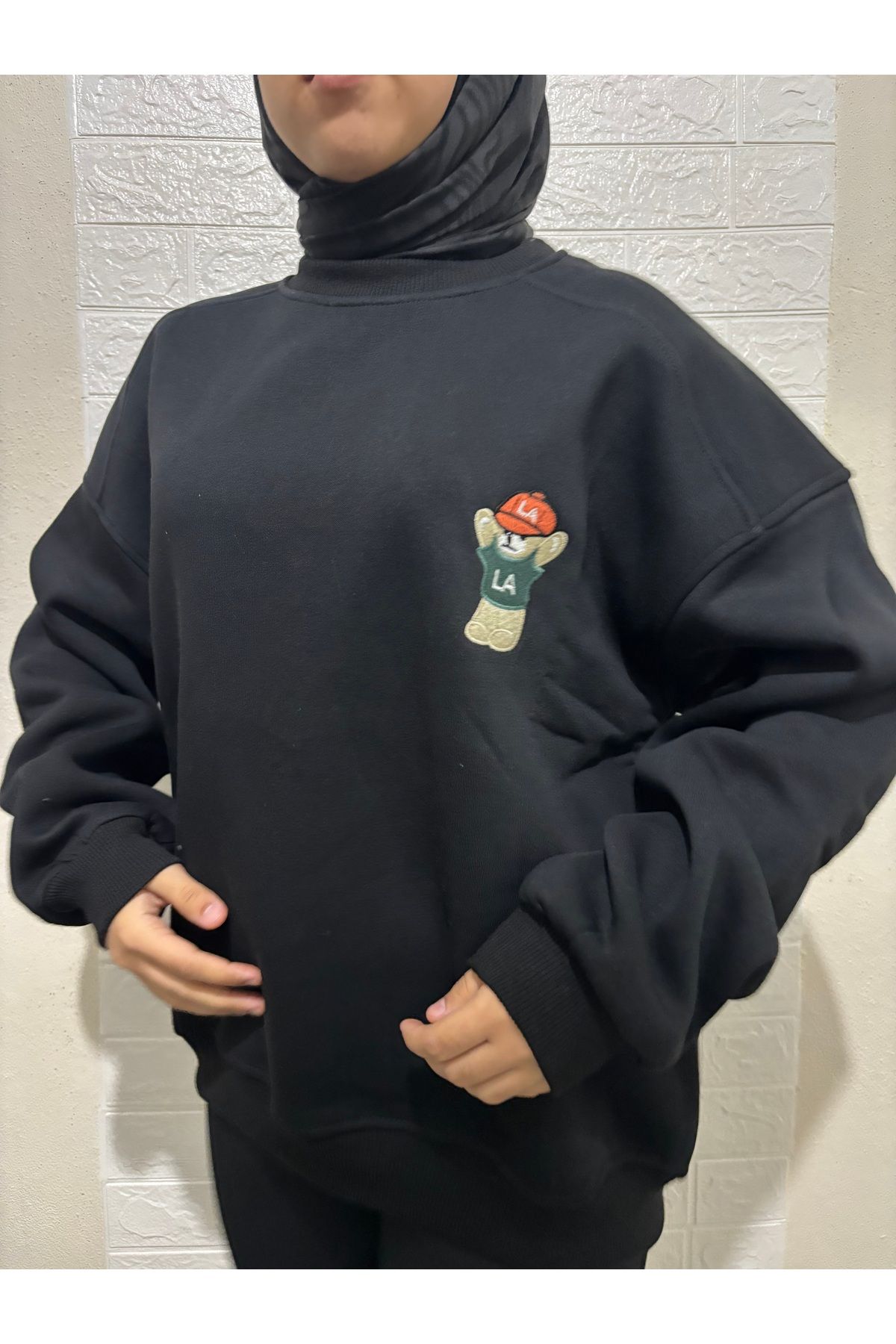 A&D COLLECTION Unisex Ayıcık Nakışlı Sweatshirt