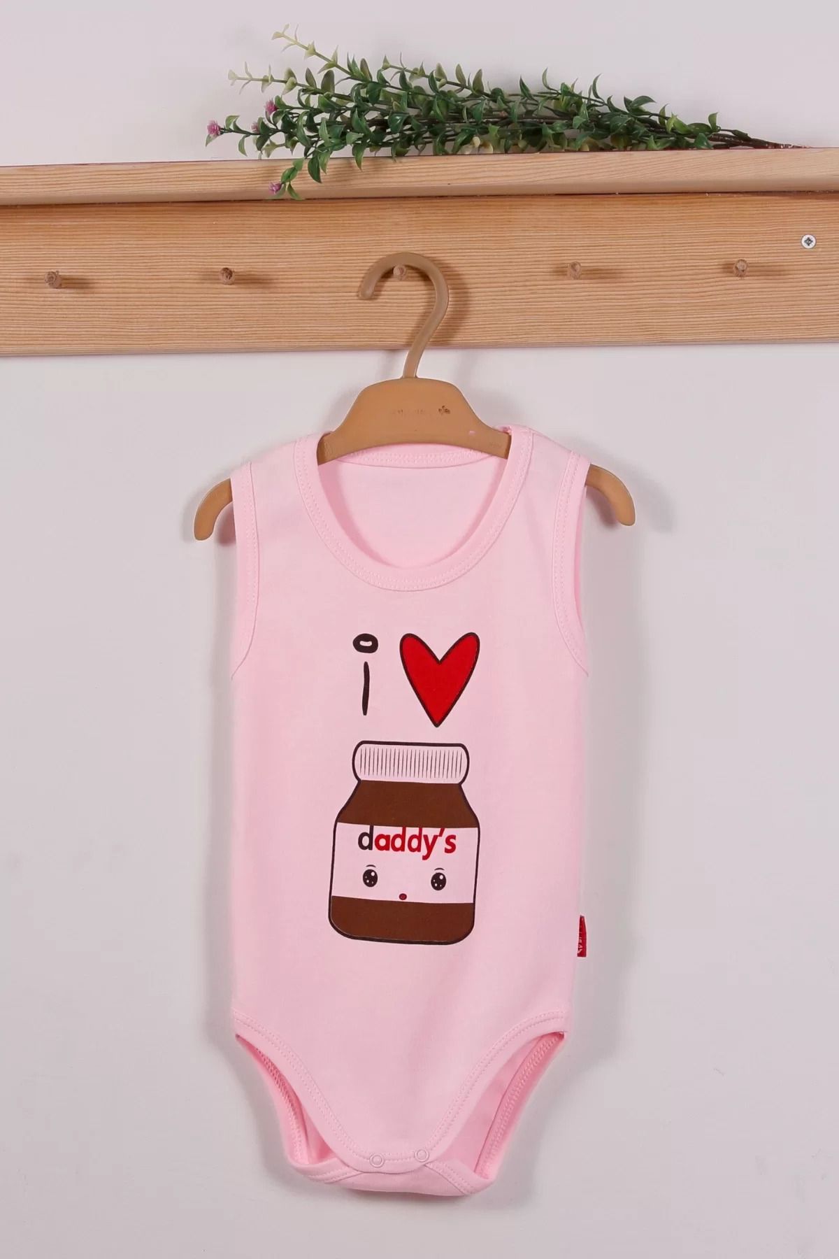 BOYOZBUTİK Pembe Daddy's Cikolata Desenli Askılı Unisex Body