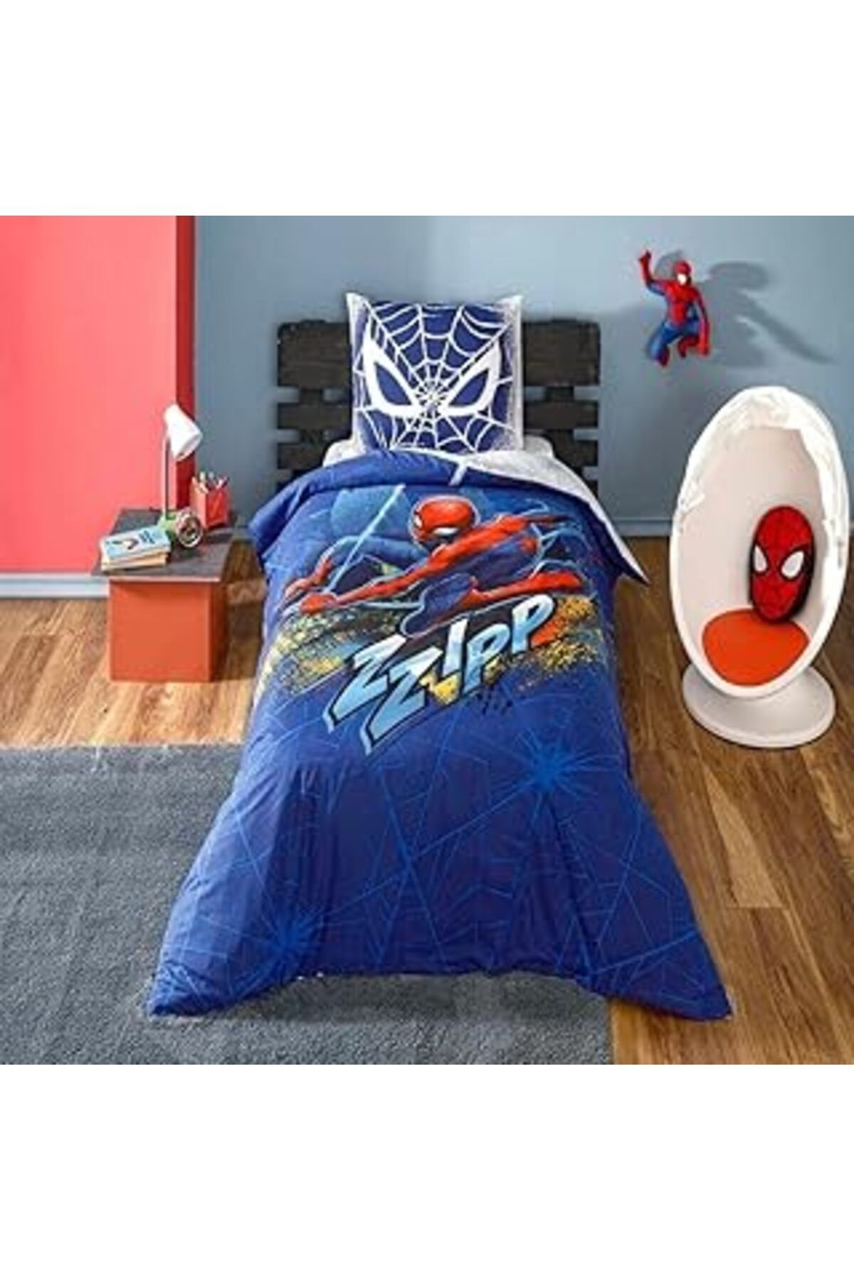 ShopZum Spider Man Blue City Lisanslı Karakter Baskılı%100 Pamuk Nevresim Takımı, Çok Renkli, Tek Kişil