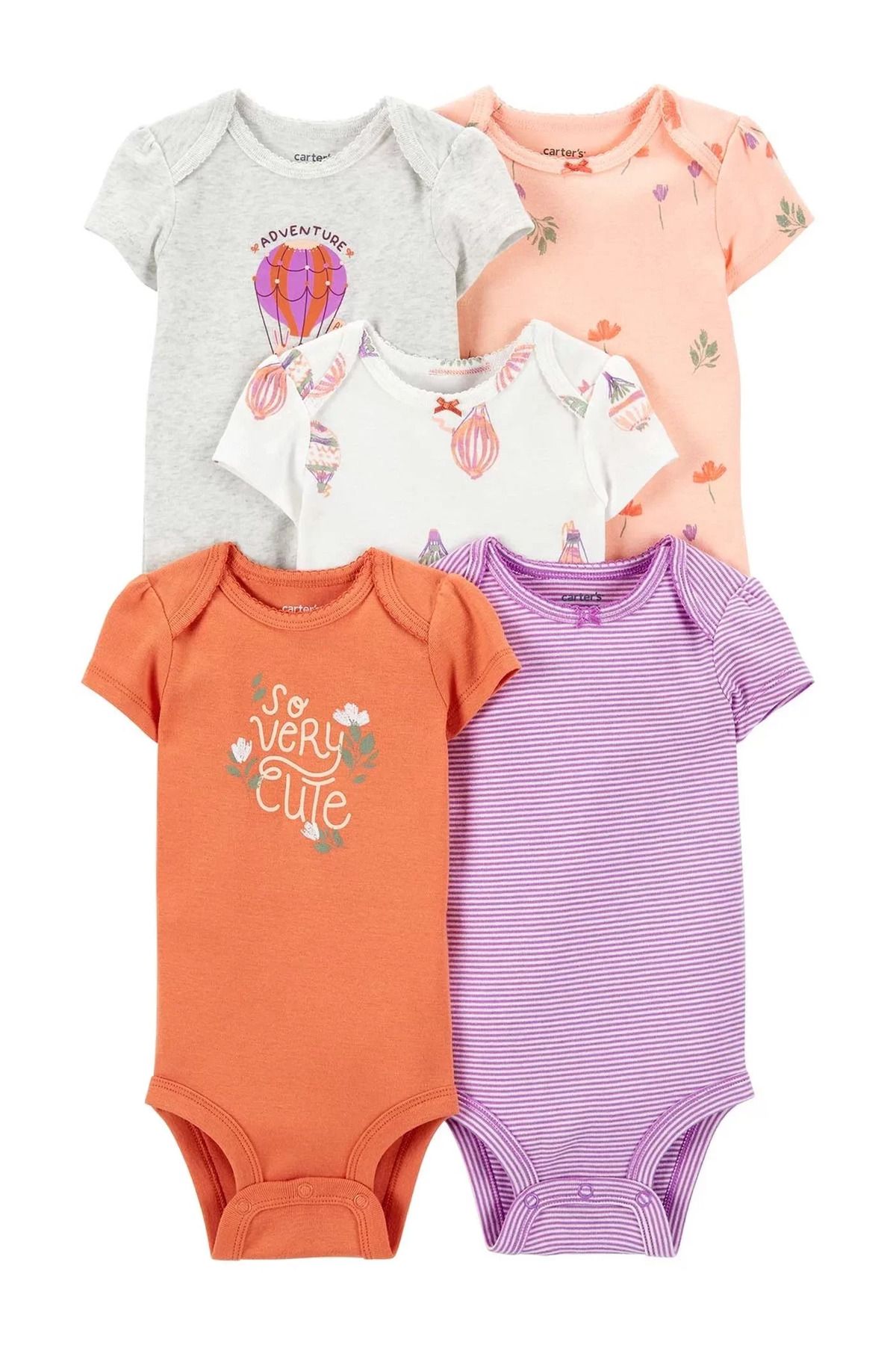 BOYOZBUTİK Layette Kız Bebek 5'li Kısa Kol Body  Karışık Renkli