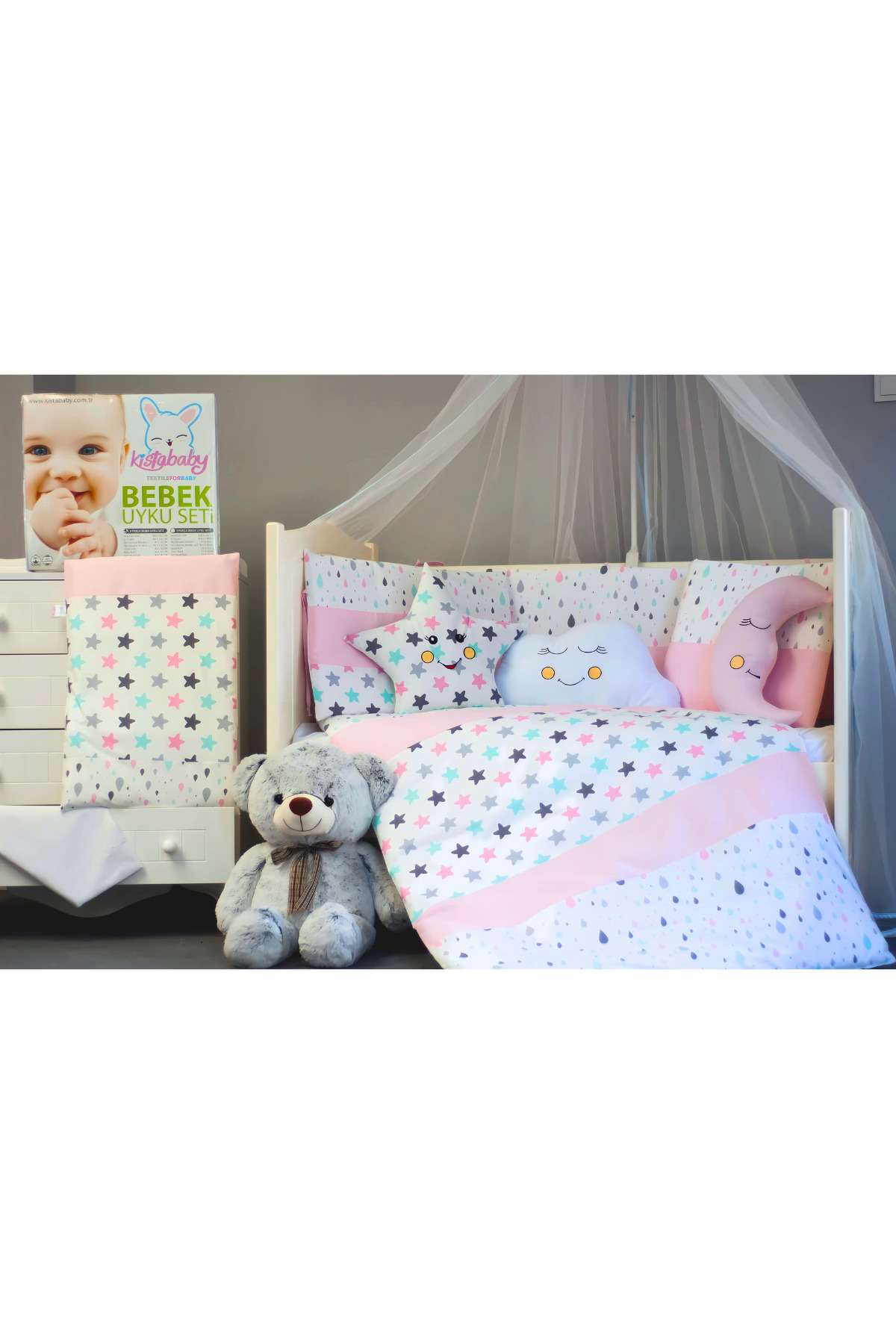 Kista Baby Bebek Uyku Seti Nevresim Takımı 60x120 Damla Pembe fotoğrafı 3 (önizleme)