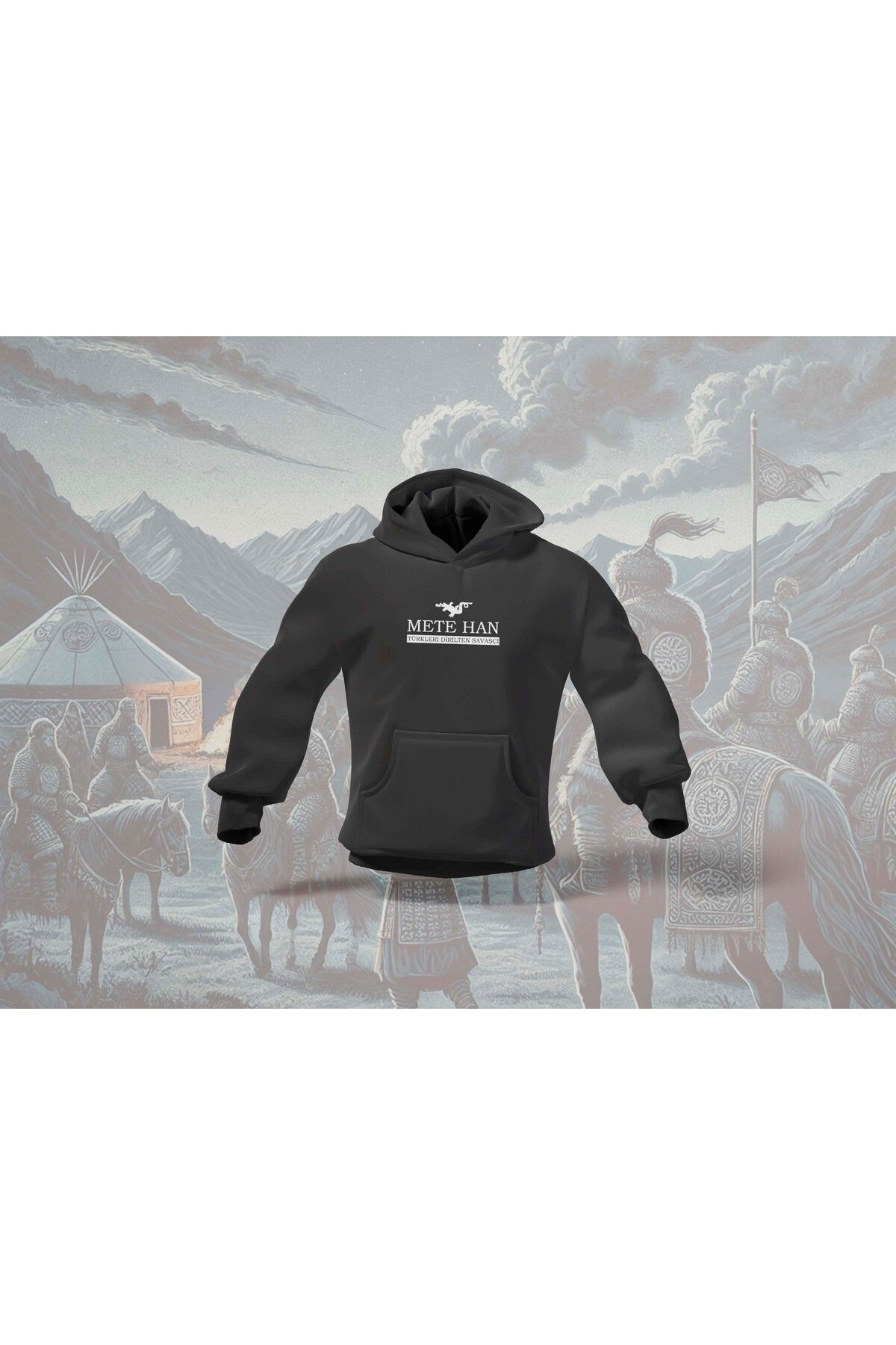 BERİLDEN Mete Han Beyaz Yazı Türk Liderleri Özel Tasarım Oversize Hoodie Sweatshirt Unisex