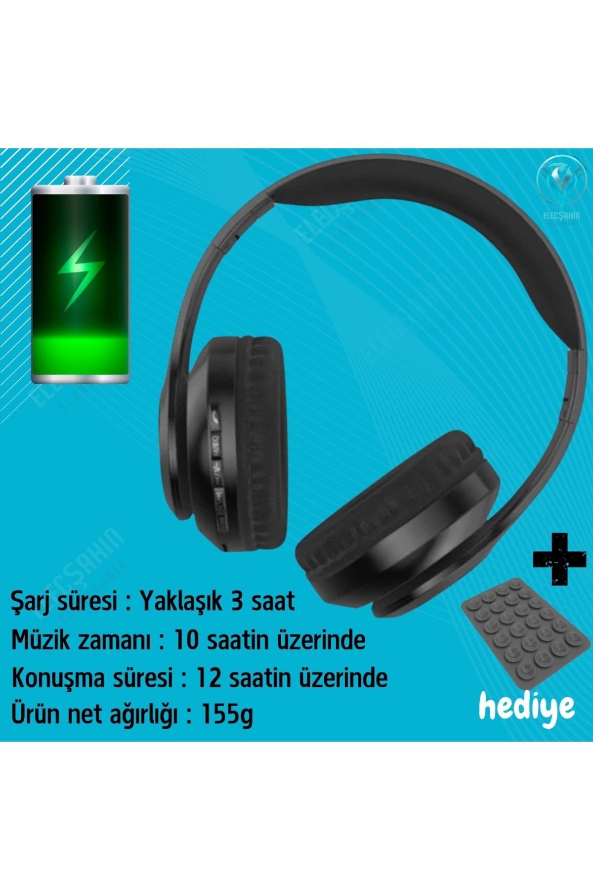 LEERFEI 5.0 Bluetooth Kulaklık.  Aux Lu. Kablosuz Kulaküstü.  Kulaklık Mikrofonlu.,, Surround BAS Siyah.