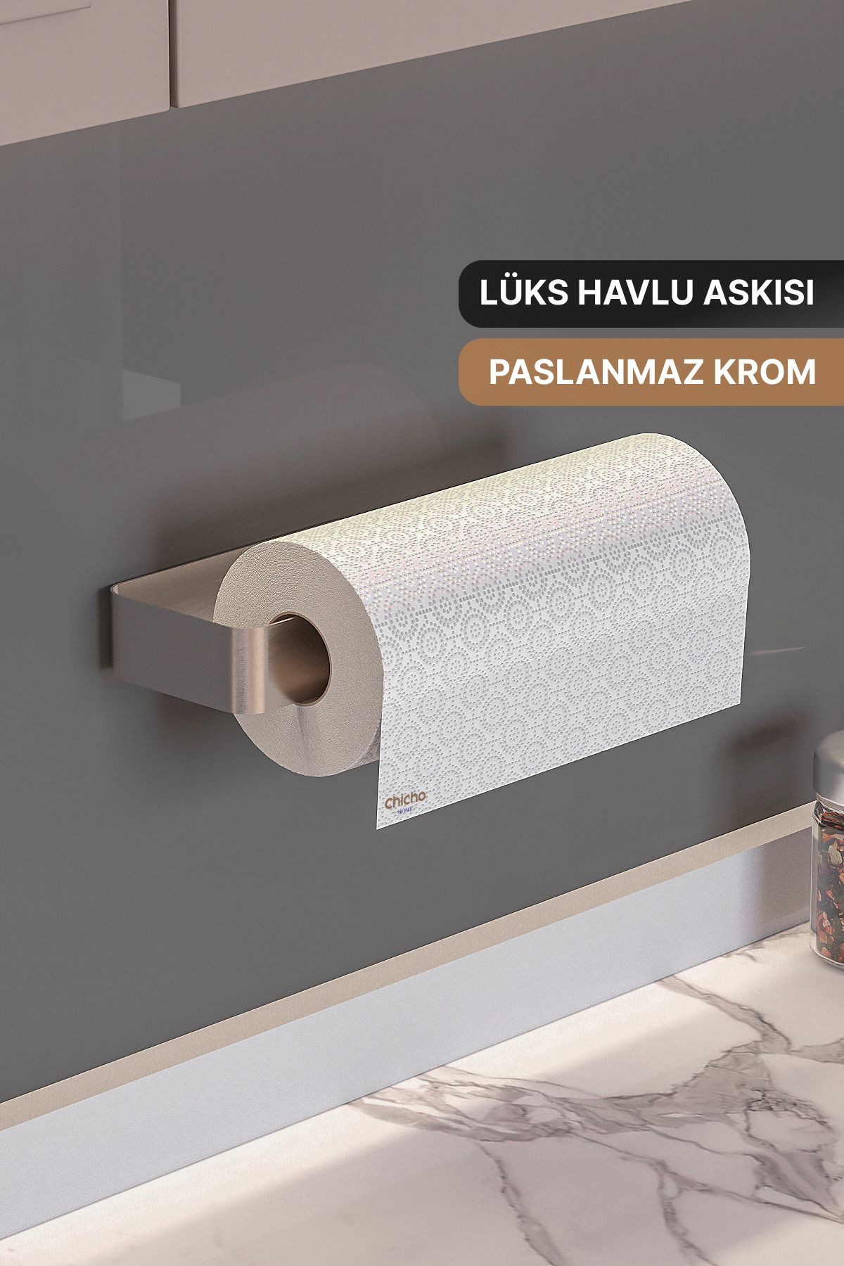 Chicho Home Paslanmaz  Çelik, Kağıt Rulo Havluluk, Peçetelik, Yapışkanlı Tasarım, Banyo Mutfak  Askısı