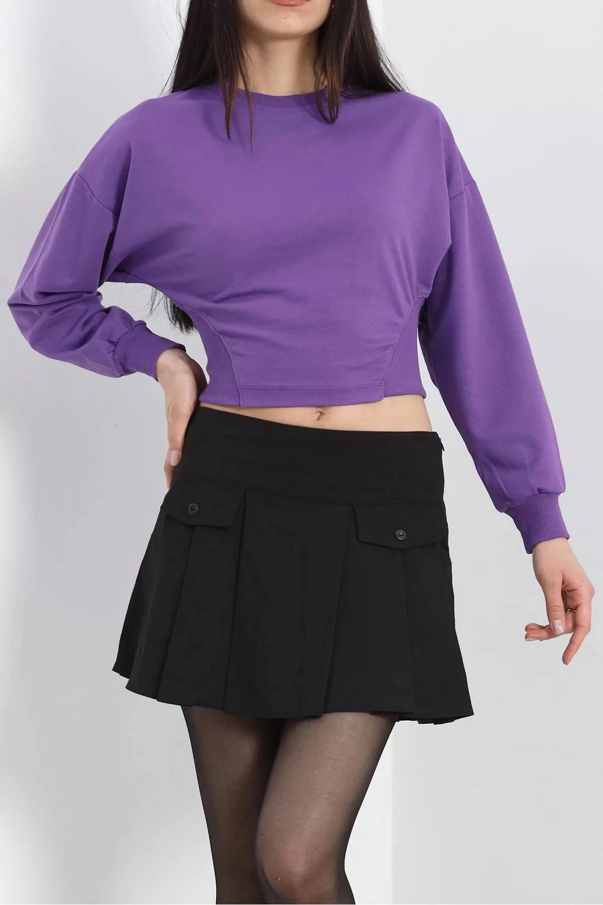 Bellamods Bisiklet Yaka İki İplik Crop Sweat Mor - 40045.555.