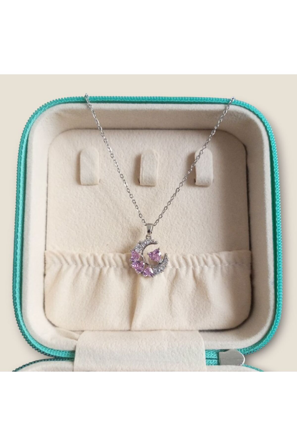 Violetta Jewelry Zirkon Taşlı Ay Çelik Kolye