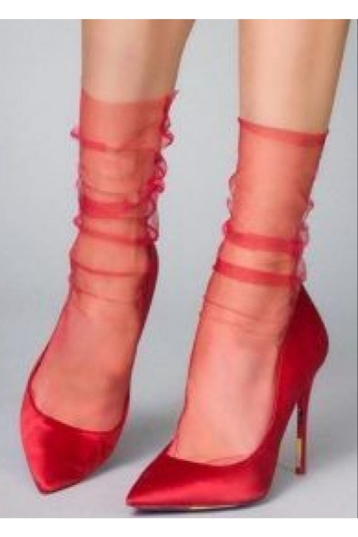 Byanes Abiye Tül Çorap Kırmızı