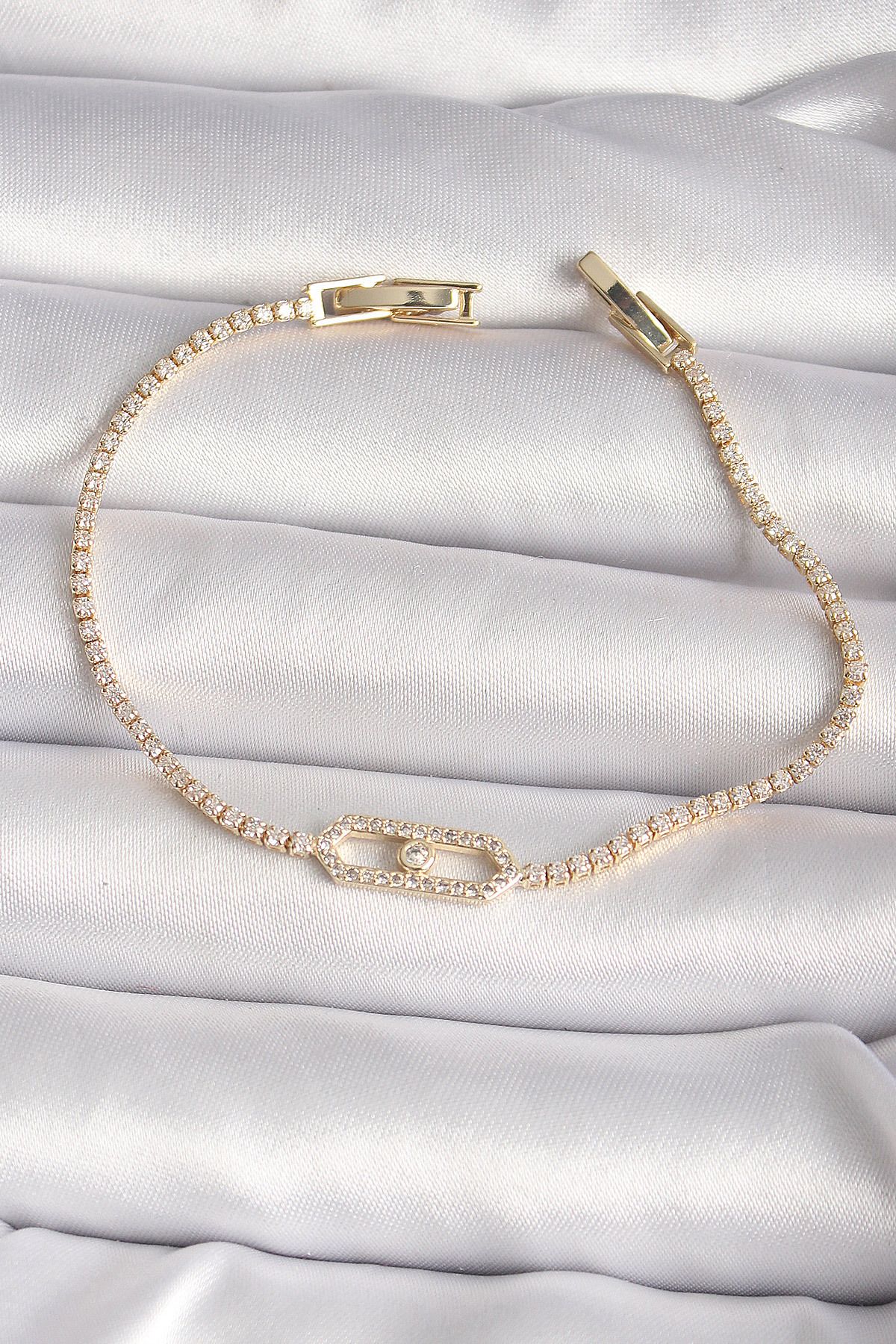 BirdoluSepet Pirinç Gold Renk Zirkon Taşlı Messika Model Kadın Bileklik